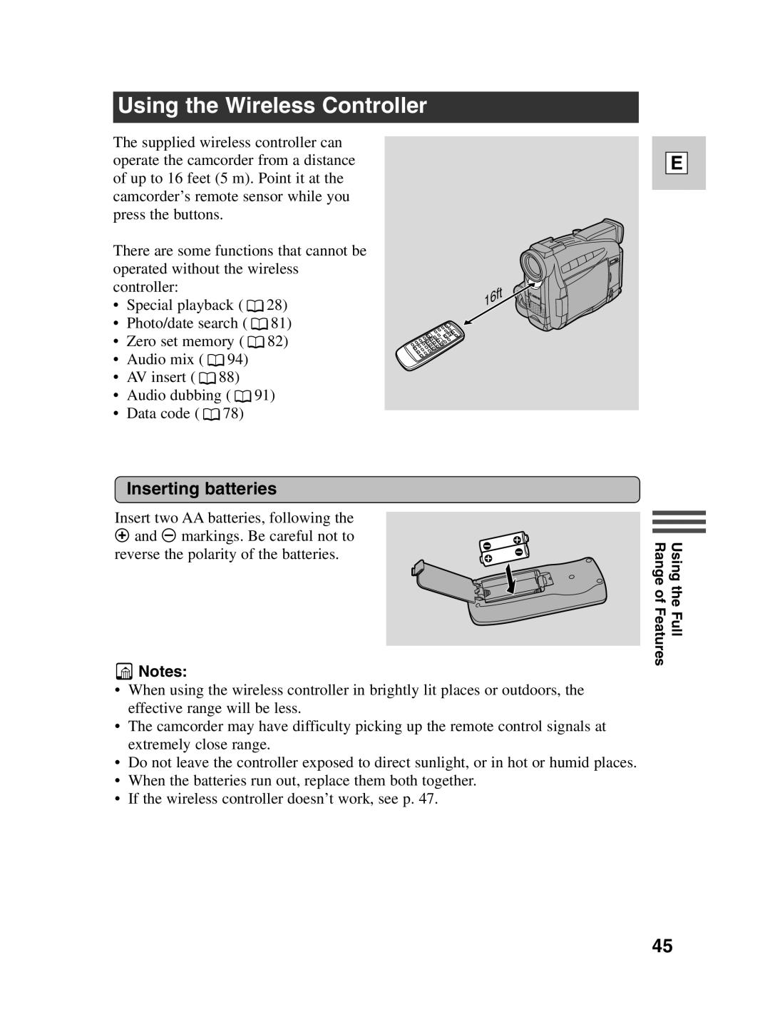 Canon ZR30 MC instruction manual Using the Wireless Controller, Inserting batteries 