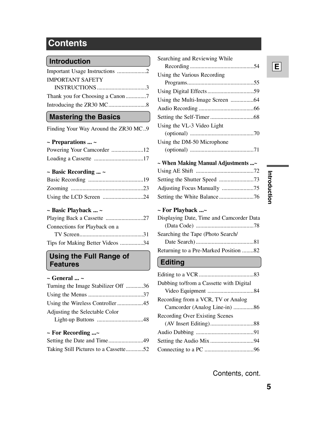 Canon ZR30 MC instruction manual Contents 