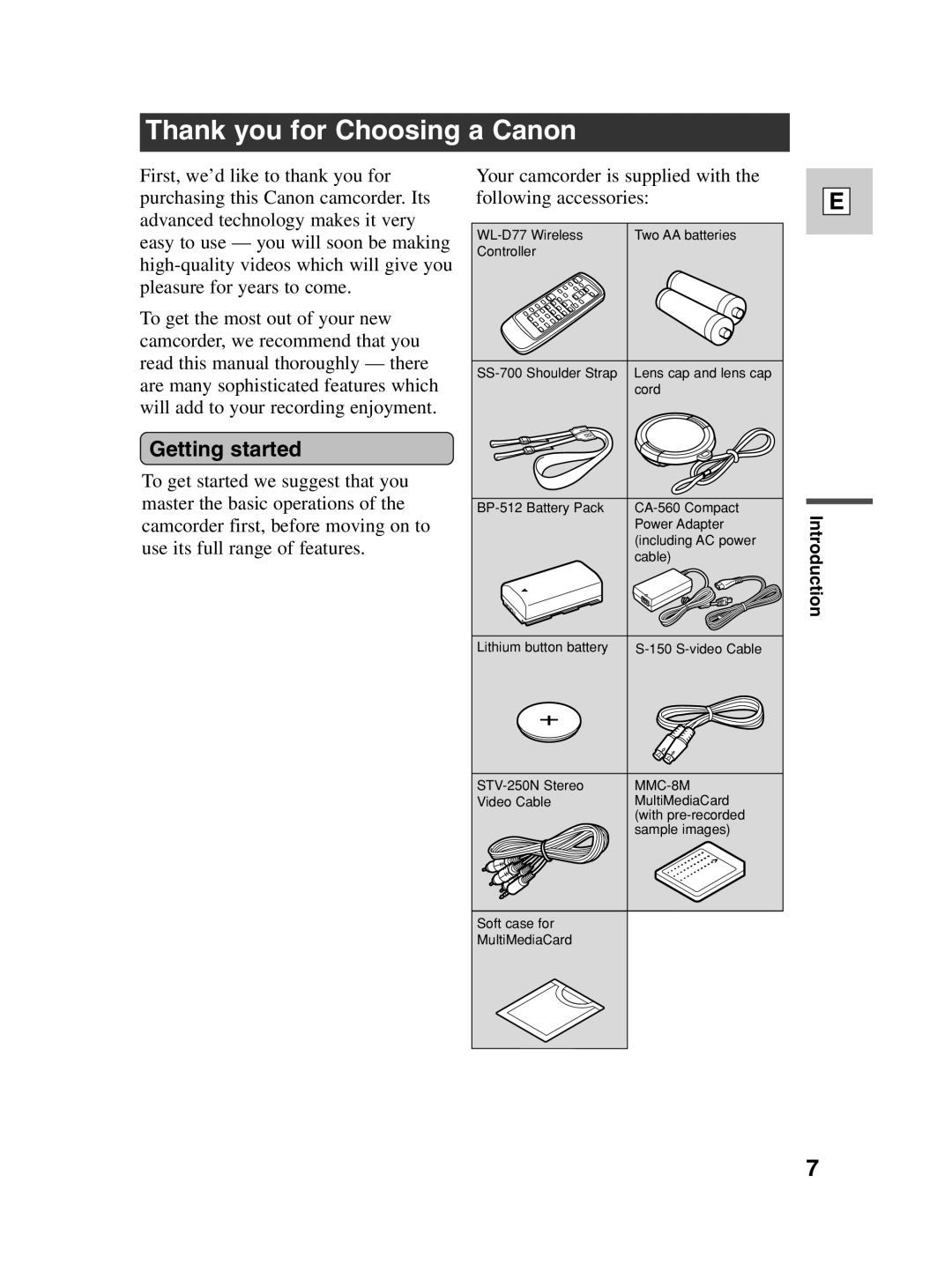 Canon ZR30 MC instruction manual Thank you for Choosing a Canon, Getting started 