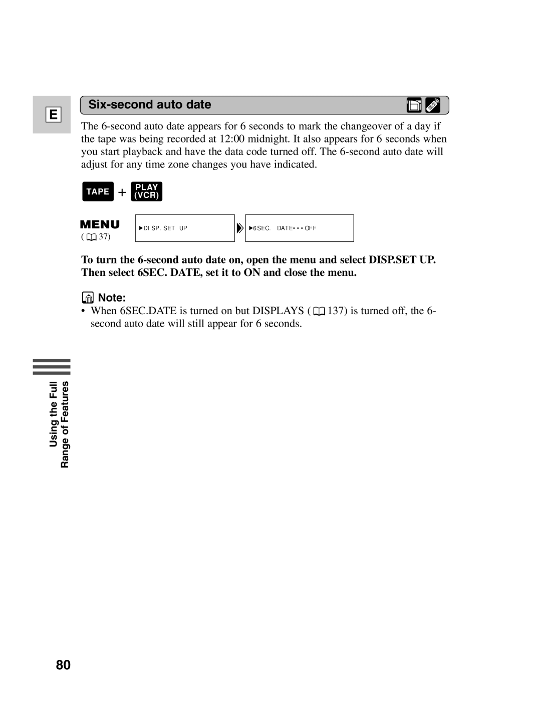 Canon ZR30 MC instruction manual Six-second auto date 