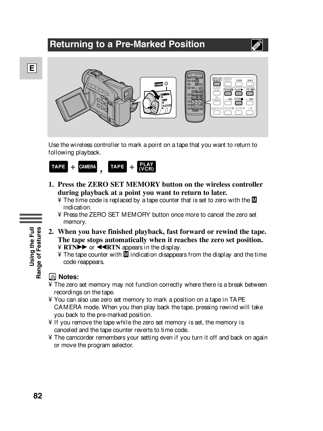 Canon ZR30 MC instruction manual Returning to a Pre-Marked Position 