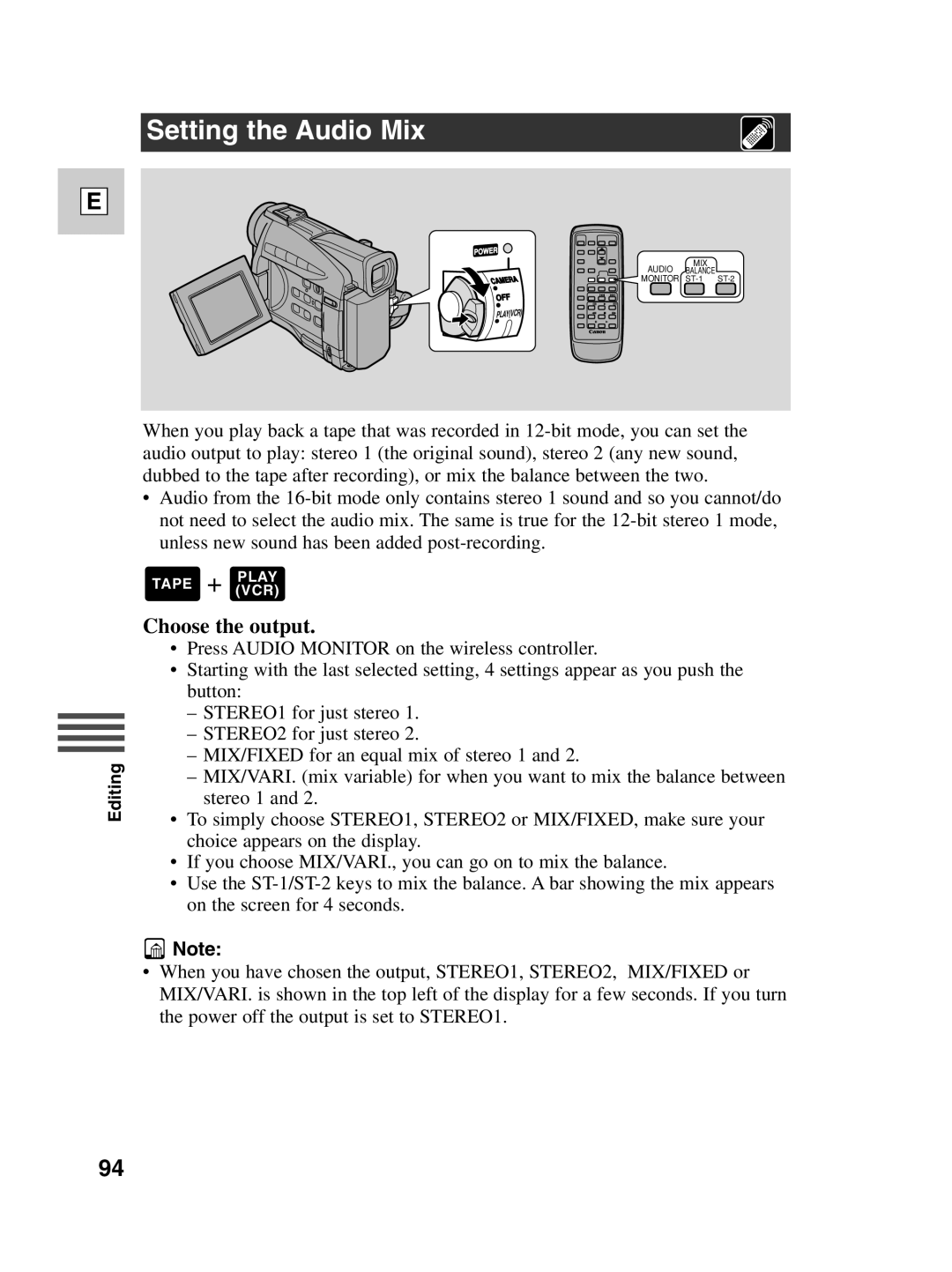 Canon ZR30 MC instruction manual Setting the Audio Mix, Choose the output 