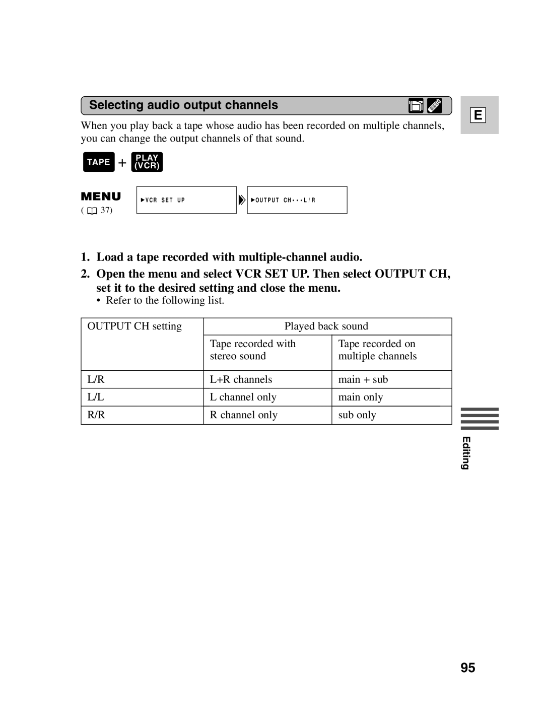 Canon ZR30 MC instruction manual Selecting audio output channels 