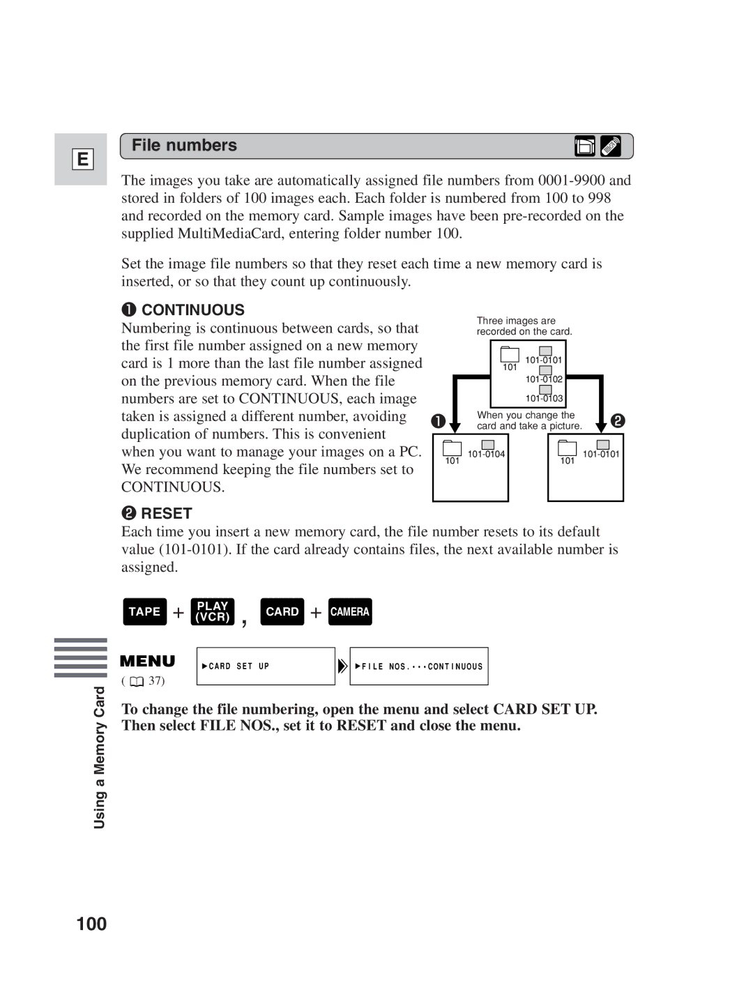 Canon ZR30MC instruction manual 100, File numbers 