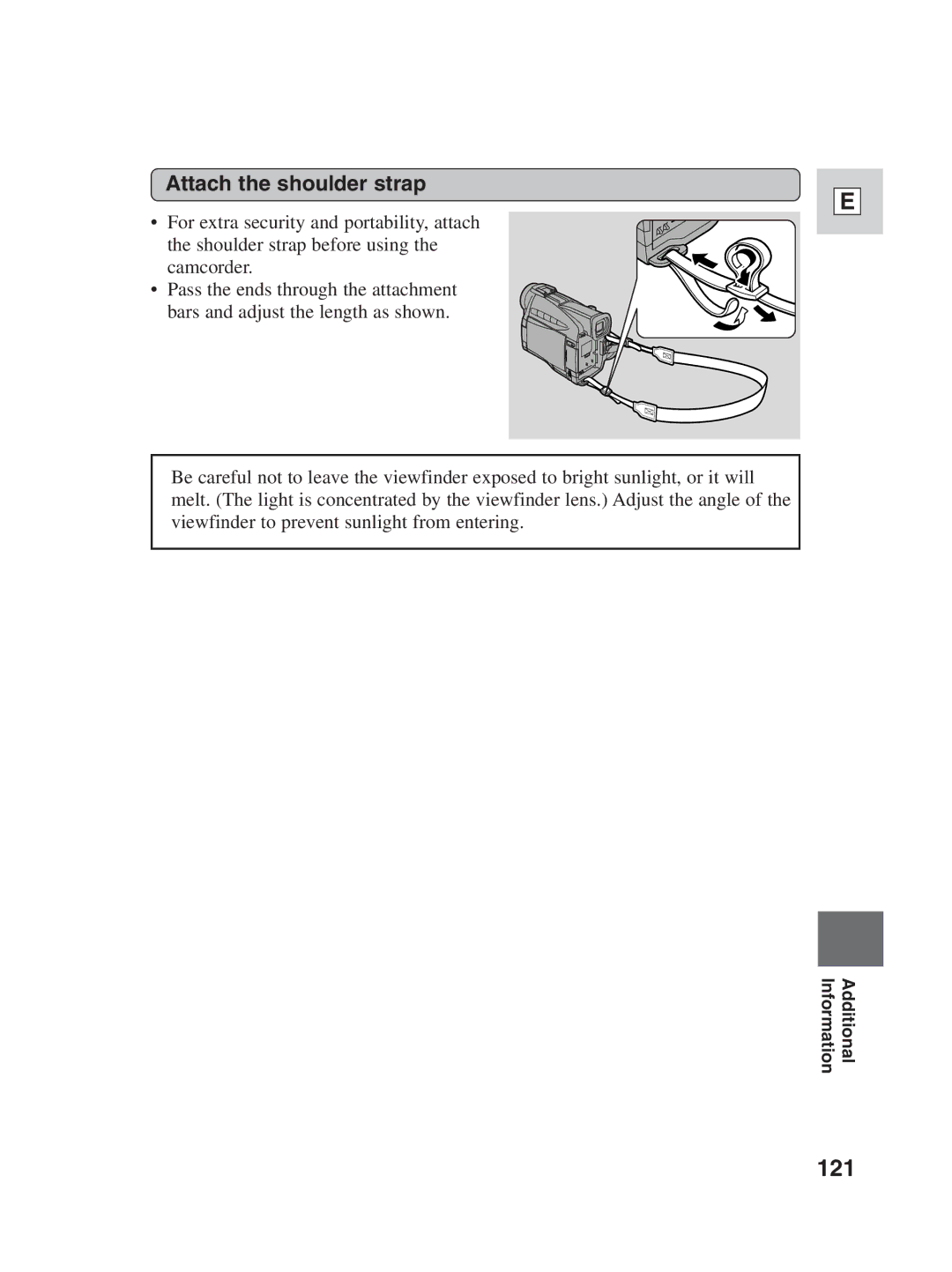 Canon ZR30MC instruction manual 121, Attach the shoulder strap 