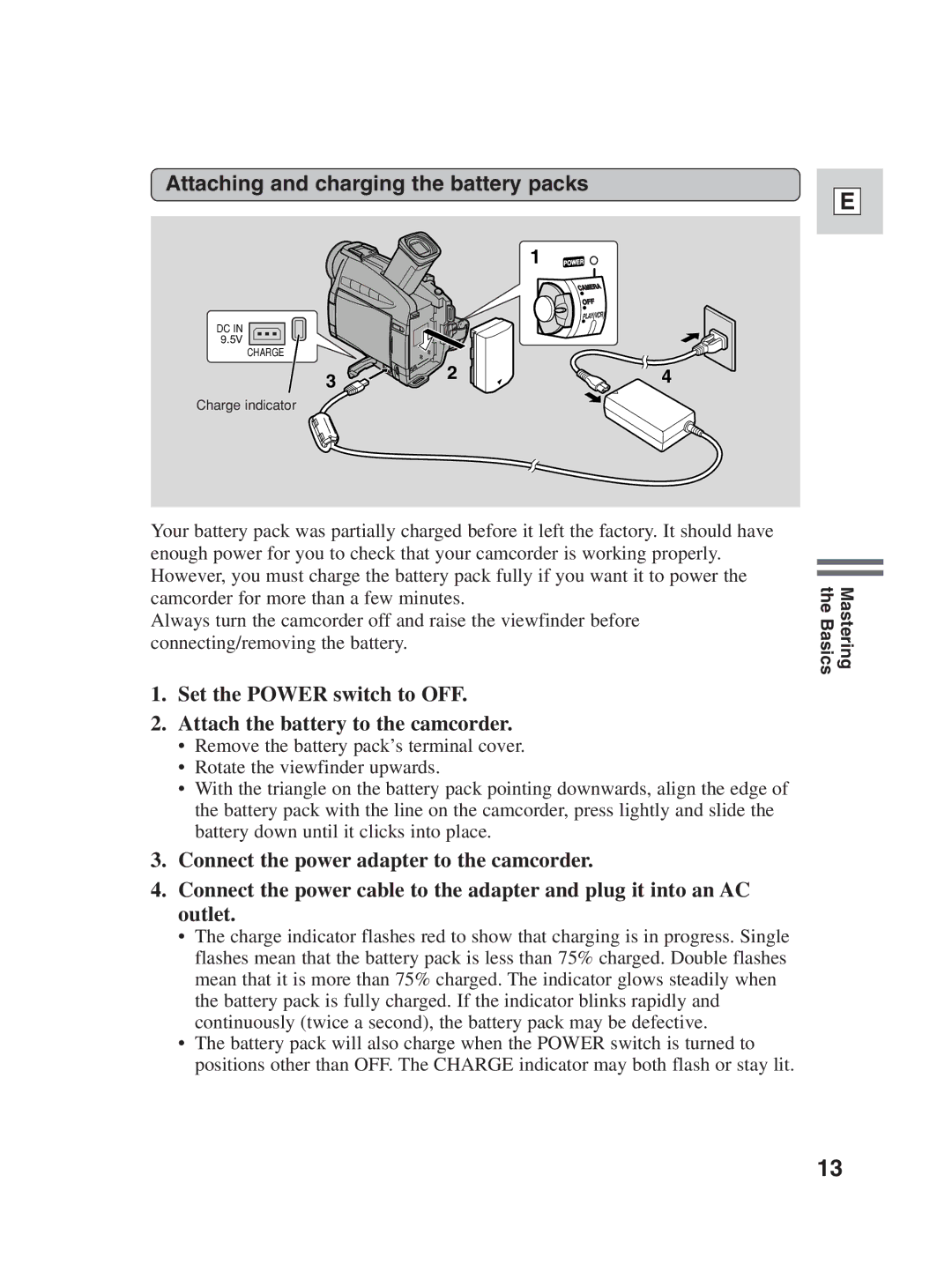 Canon ZR30MC instruction manual Attaching and charging the battery packs 