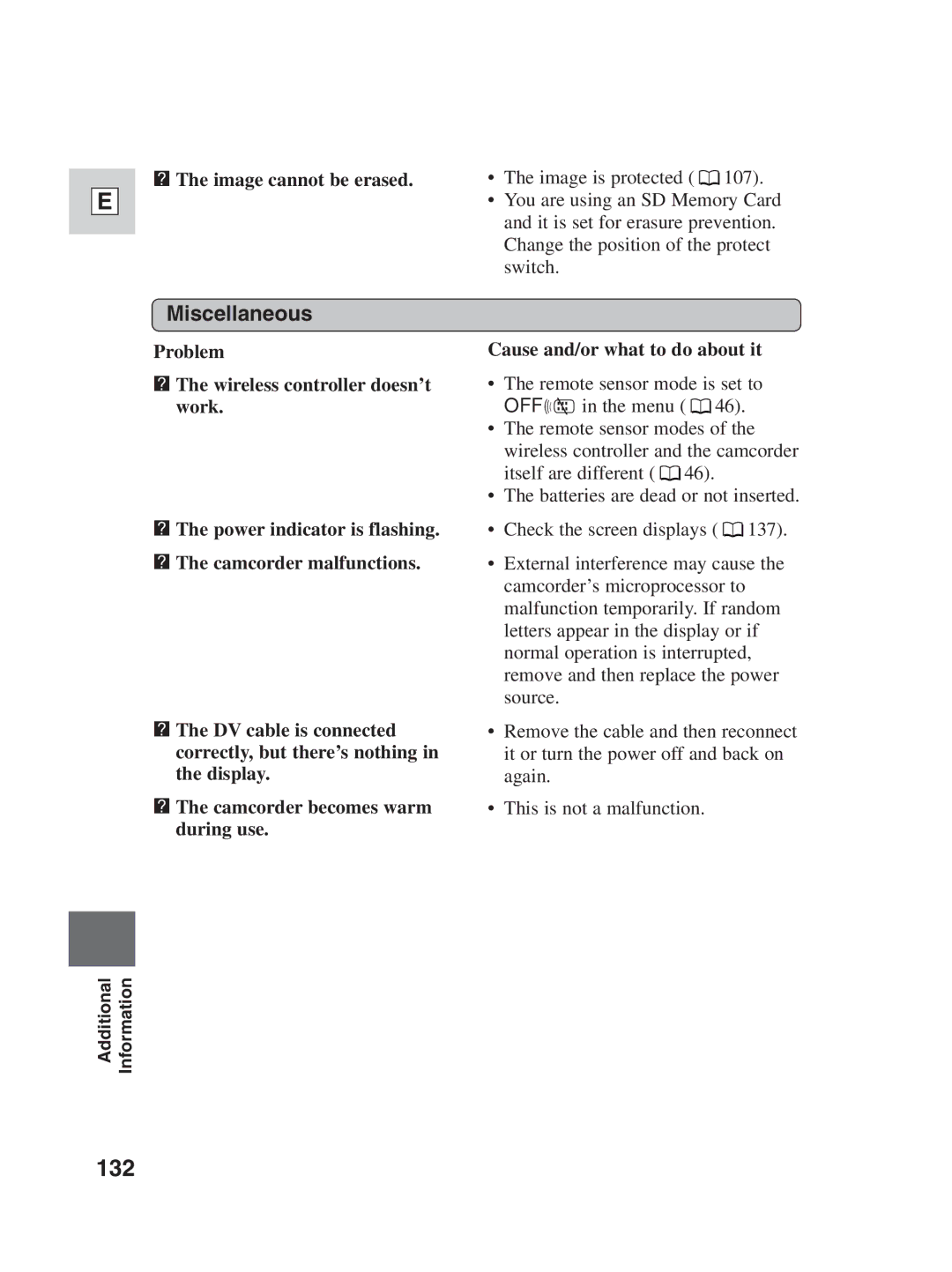 Canon ZR30MC instruction manual 132, Miscellaneous, ? The image cannot be erased 