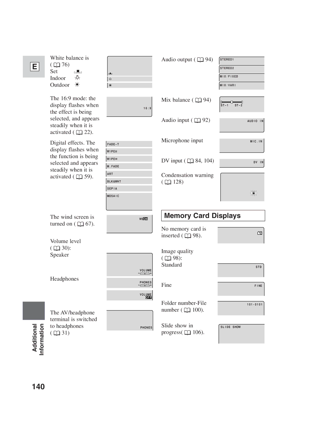 Canon ZR30MC instruction manual 140, Memory Card Displays 