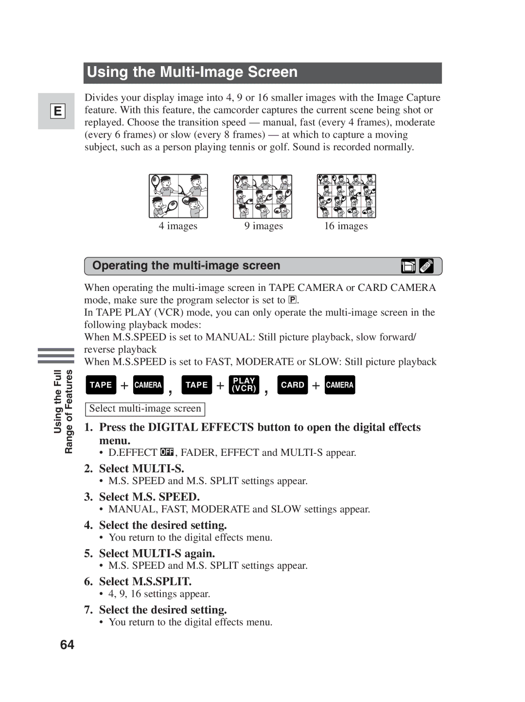 Canon ZR30MC instruction manual Using the Multi-Image Screen, Operating the multi-image screen 