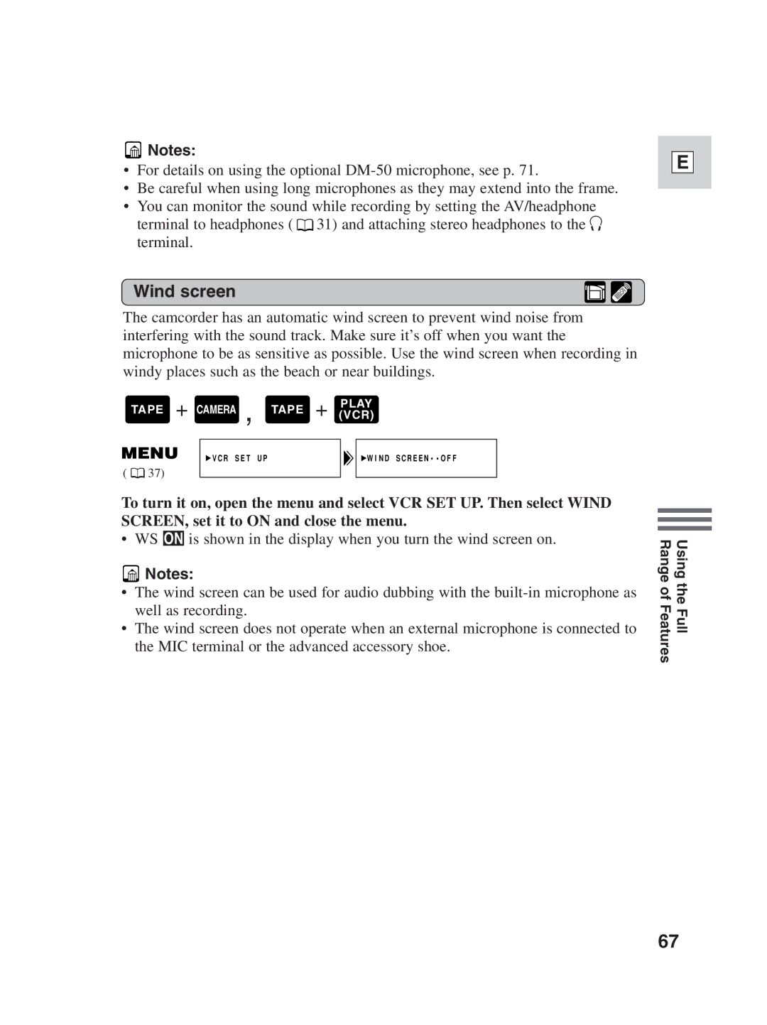 Canon ZR30MC instruction manual Wind screen 