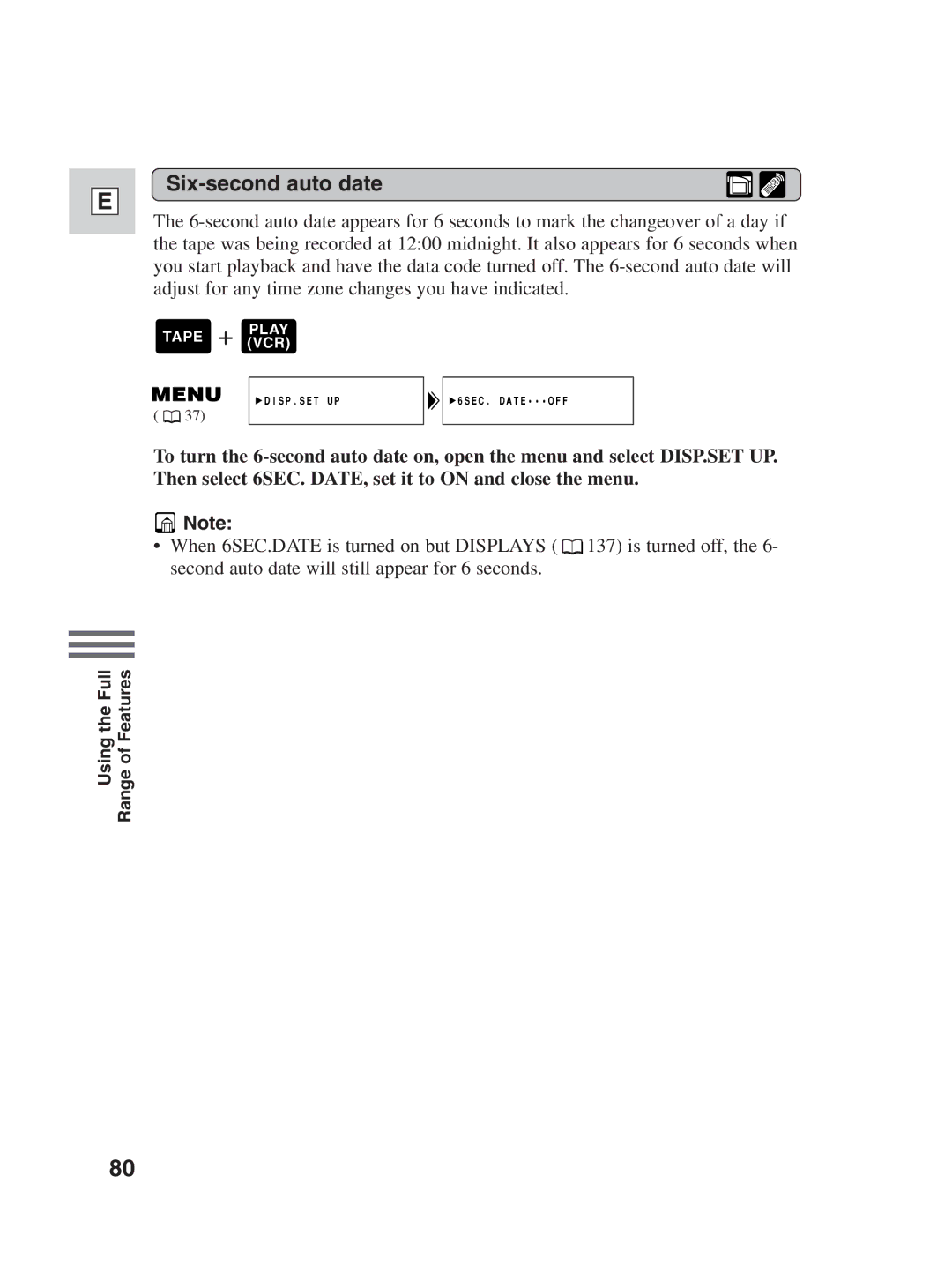 Canon ZR30MC instruction manual Six-second auto date 