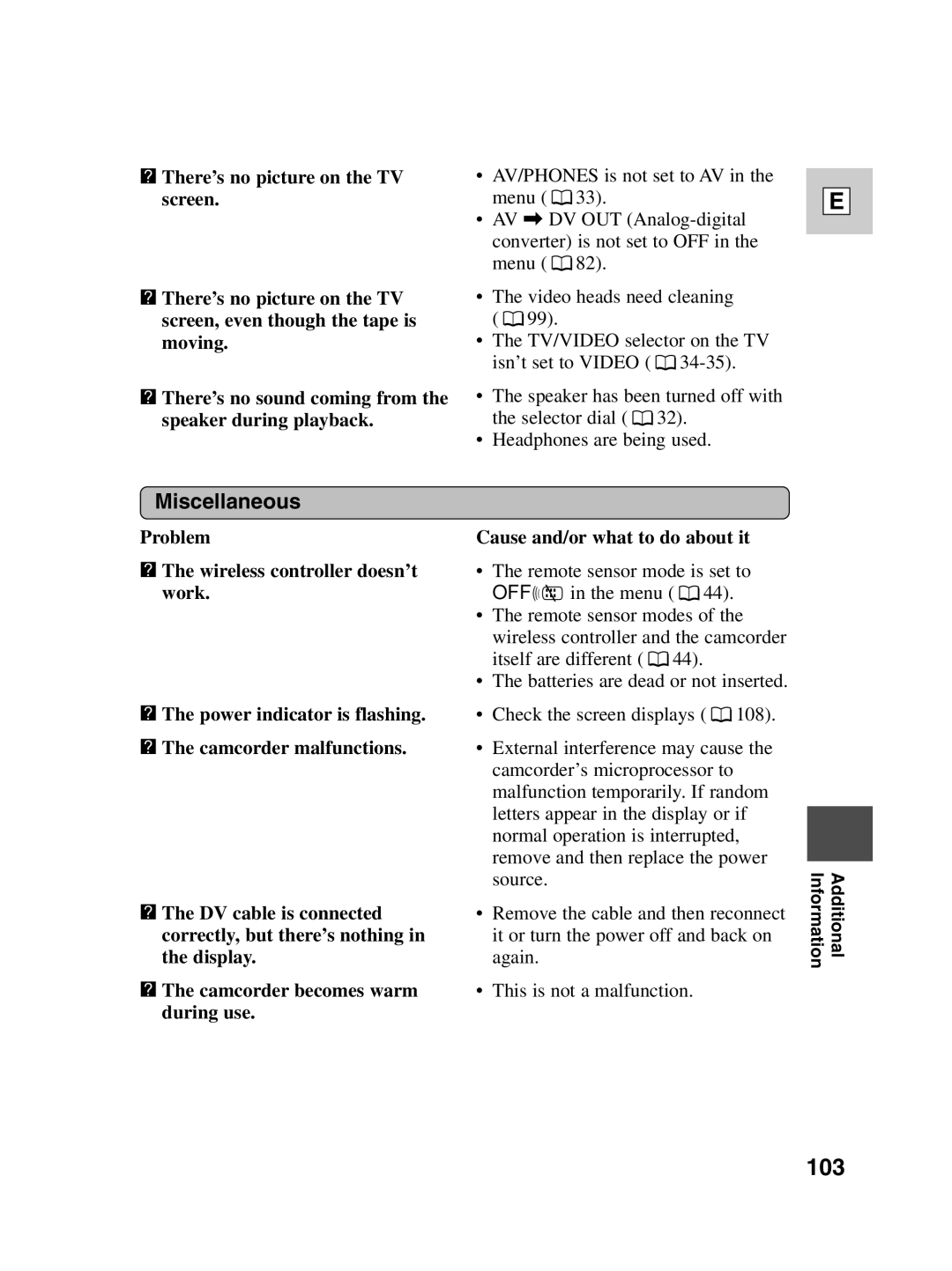 Canon ZR40 instruction manual 103, Miscellaneous 