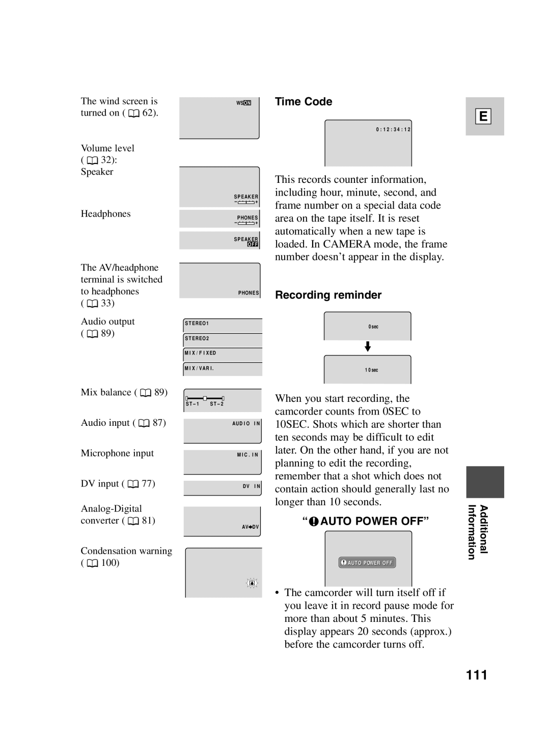 Canon ZR40 instruction manual 111, Wson Time Code 