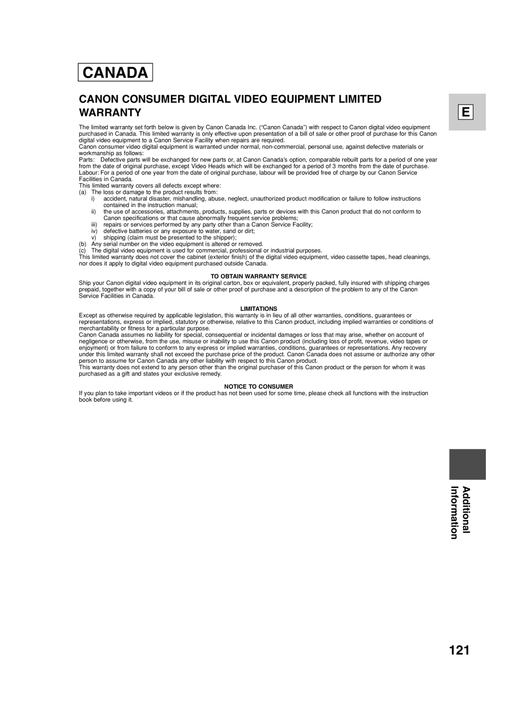 Canon ZR40 instruction manual Canada, 121 