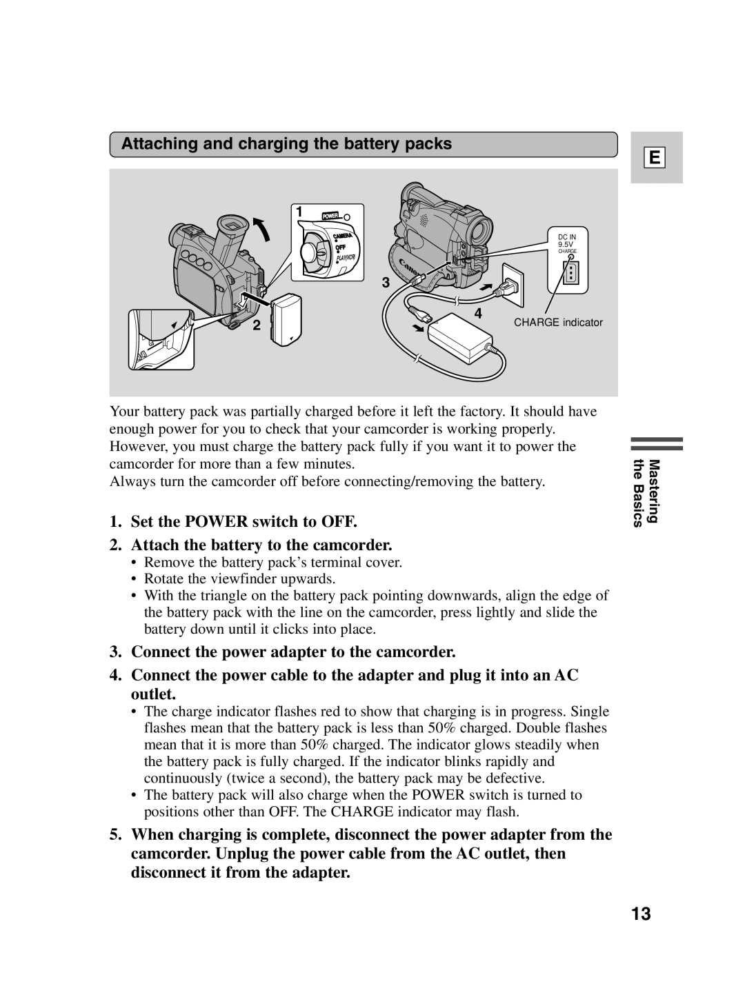 Canon ZR40 instruction manual Attaching and charging the battery packs 