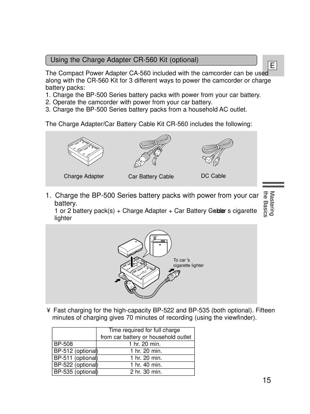 Canon ZR40 instruction manual Using the Charge Adapter CR-560 Kit optional 