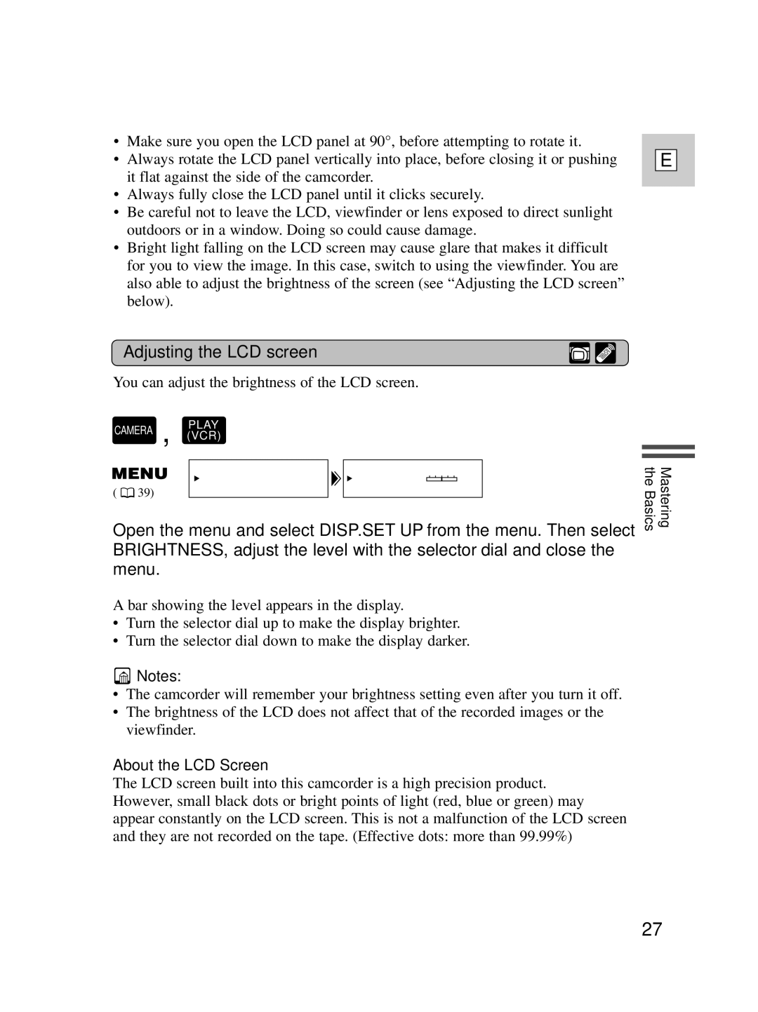 Canon ZR40 instruction manual Adjusting the LCD screen, About the LCD Screen 