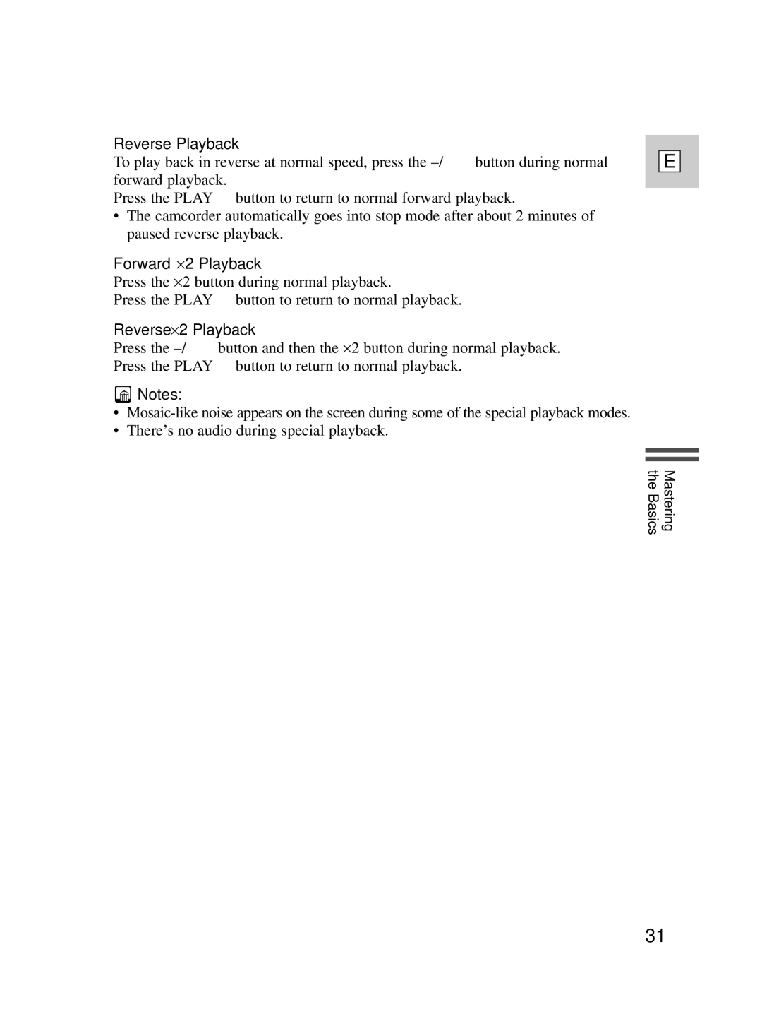 Canon ZR40 instruction manual Reverse Playback, Forward ⋅2 Playback, Reverse ⋅2 Playback 