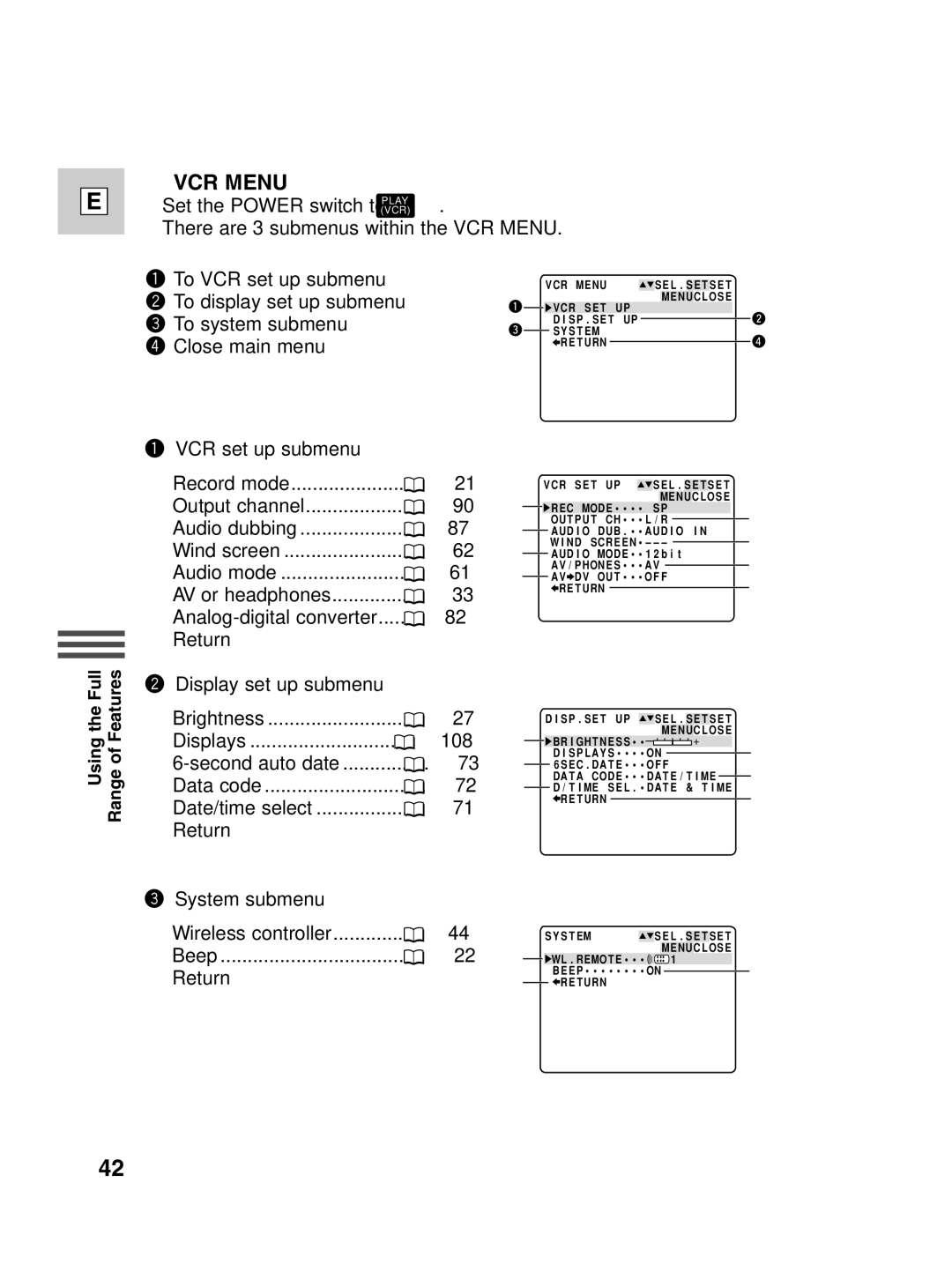 Canon ZR40 instruction manual VCR Menu 