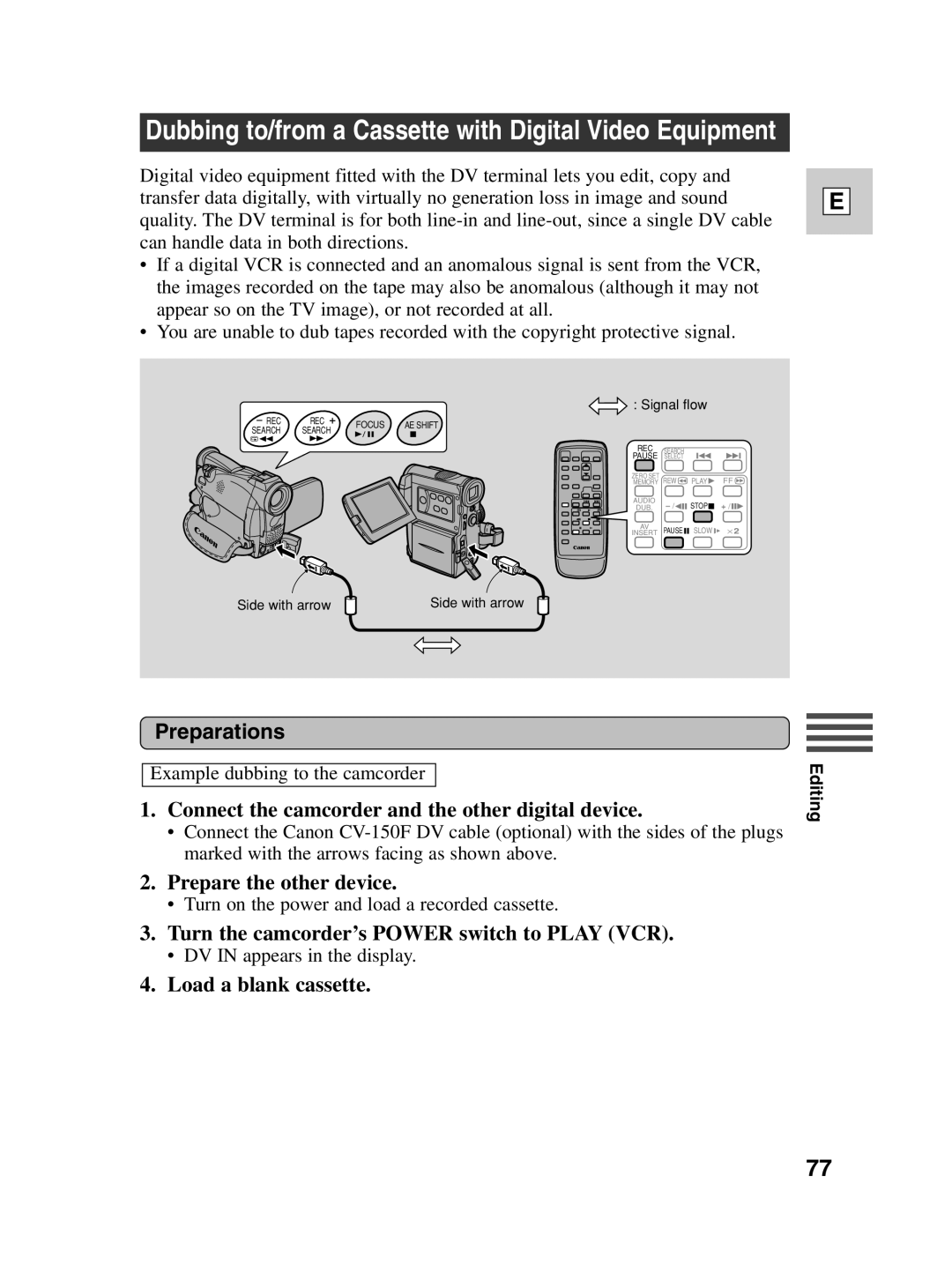 Canon ZR40 Connect the camcorder and the other digital device, Prepare the other device, Load a blank cassette 