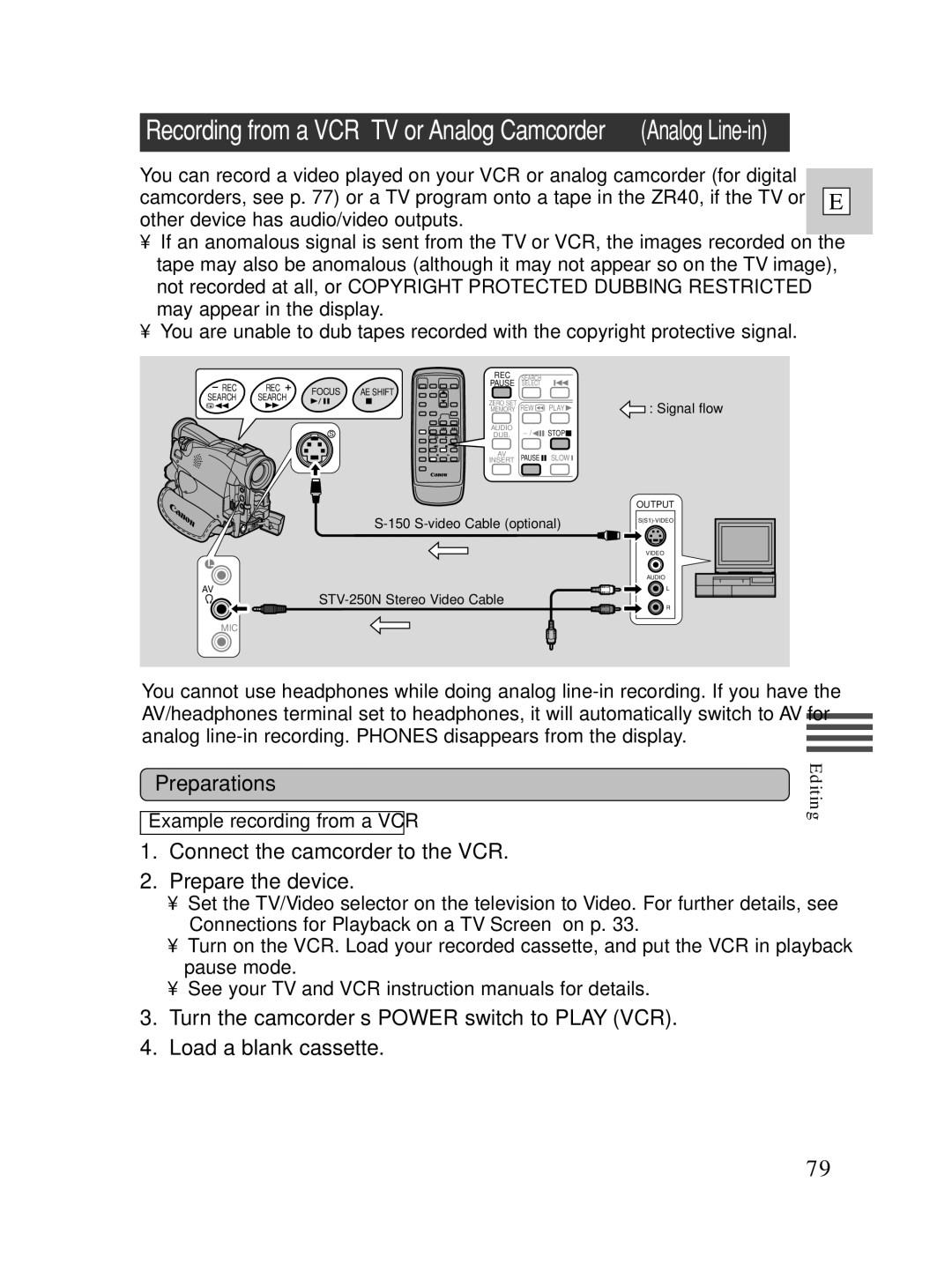 Canon ZR40 instruction manual Recording from a VCR, TV or Analog Camcorder Analog Line-in 