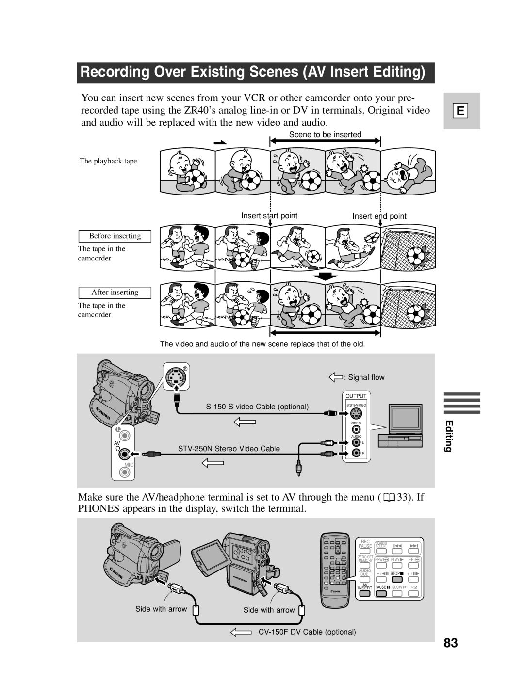 Canon ZR40 instruction manual Recording Over Existing Scenes AV Insert Editing 