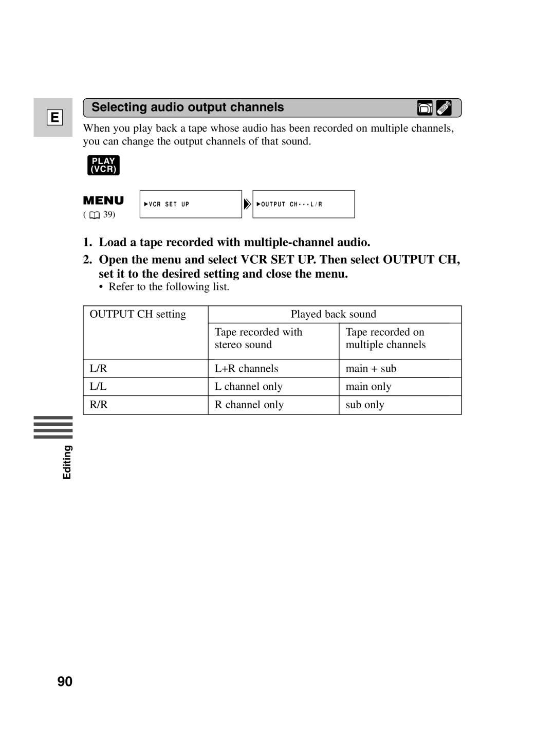 Canon ZR40 instruction manual Selecting audio output channels 