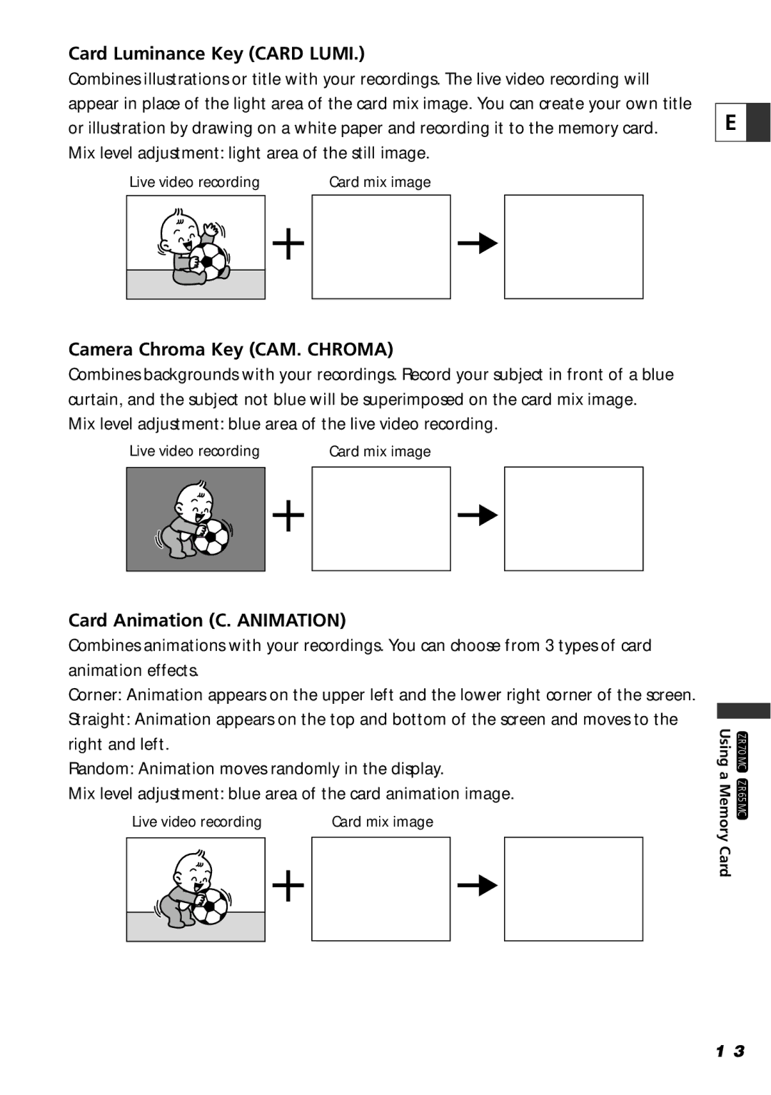 Canon ZR65 MC, ZR60, ZR70 MC Card Luminance Key Card Lumi, Camera Chroma Key CAM. Chroma, Card Animation C. Animation 