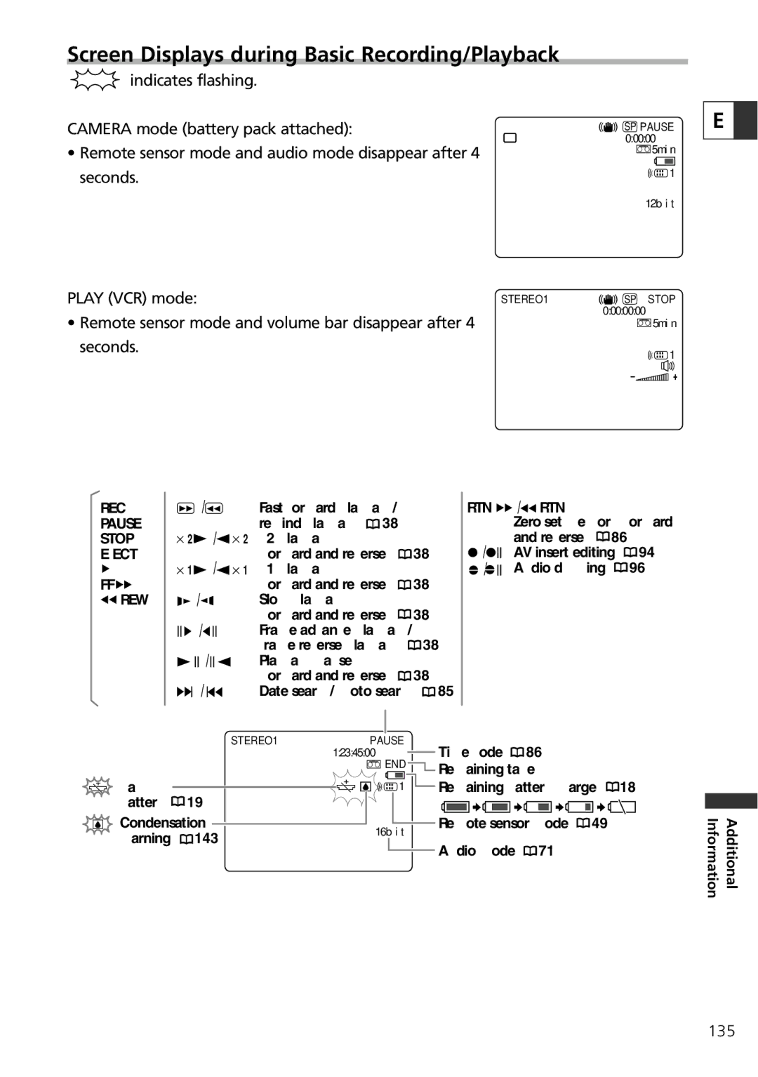 Canon ZR65 MC, ZR60, ZR70 MC instruction manual Screen Displays during Basic Recording/Playback, Rew 