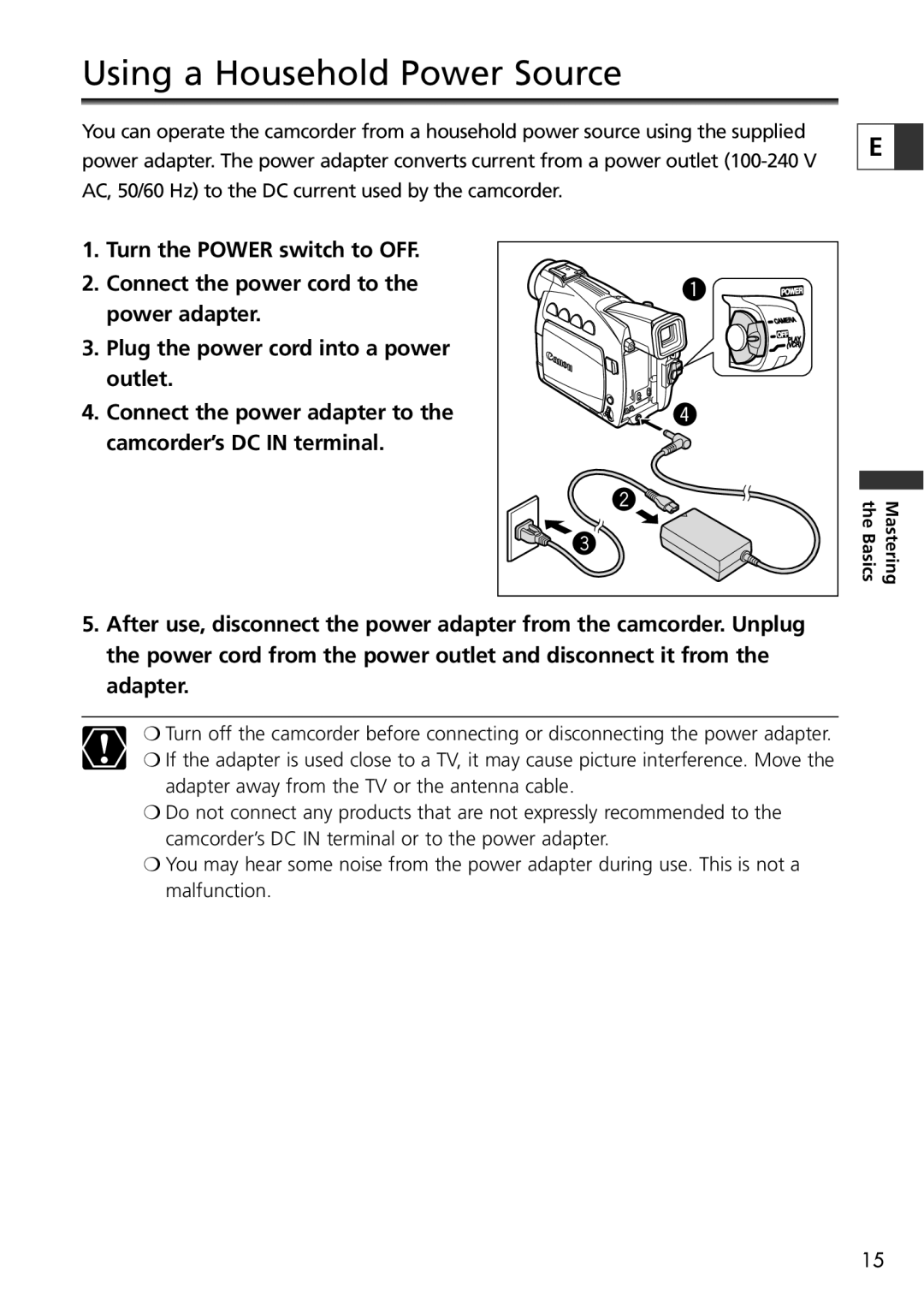 Canon ZR65 MC, ZR60, ZR70 MC instruction manual Using a Household Power Source 