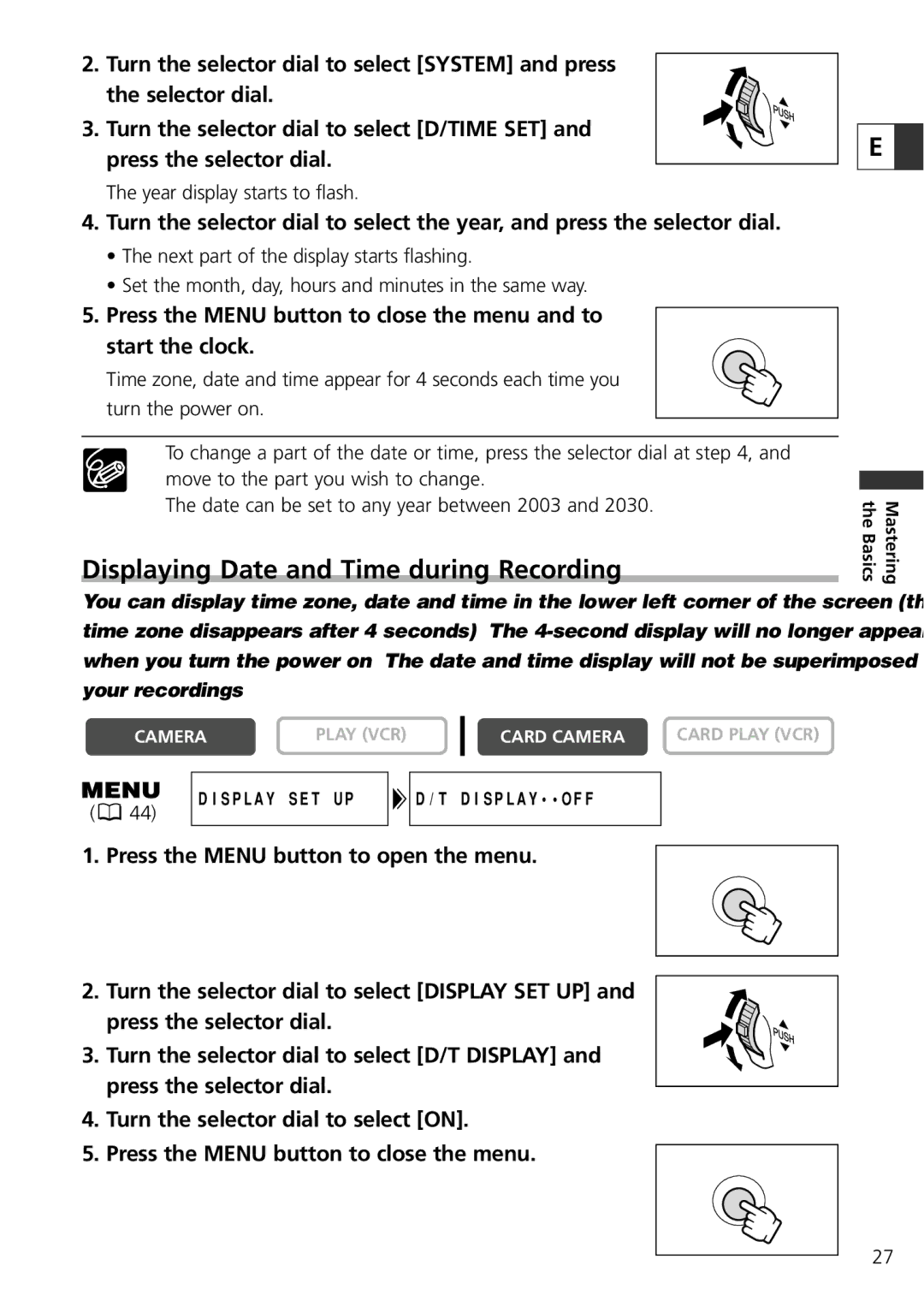 Canon ZR65 MC, ZR60, ZR70 MC instruction manual Displaying Date and Time during Recording 