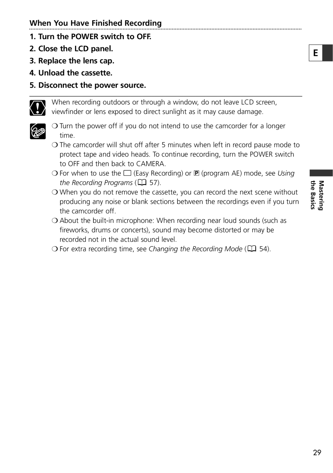 Canon ZR70 MC, ZR65 MC, ZR60 instruction manual Recording Programs 