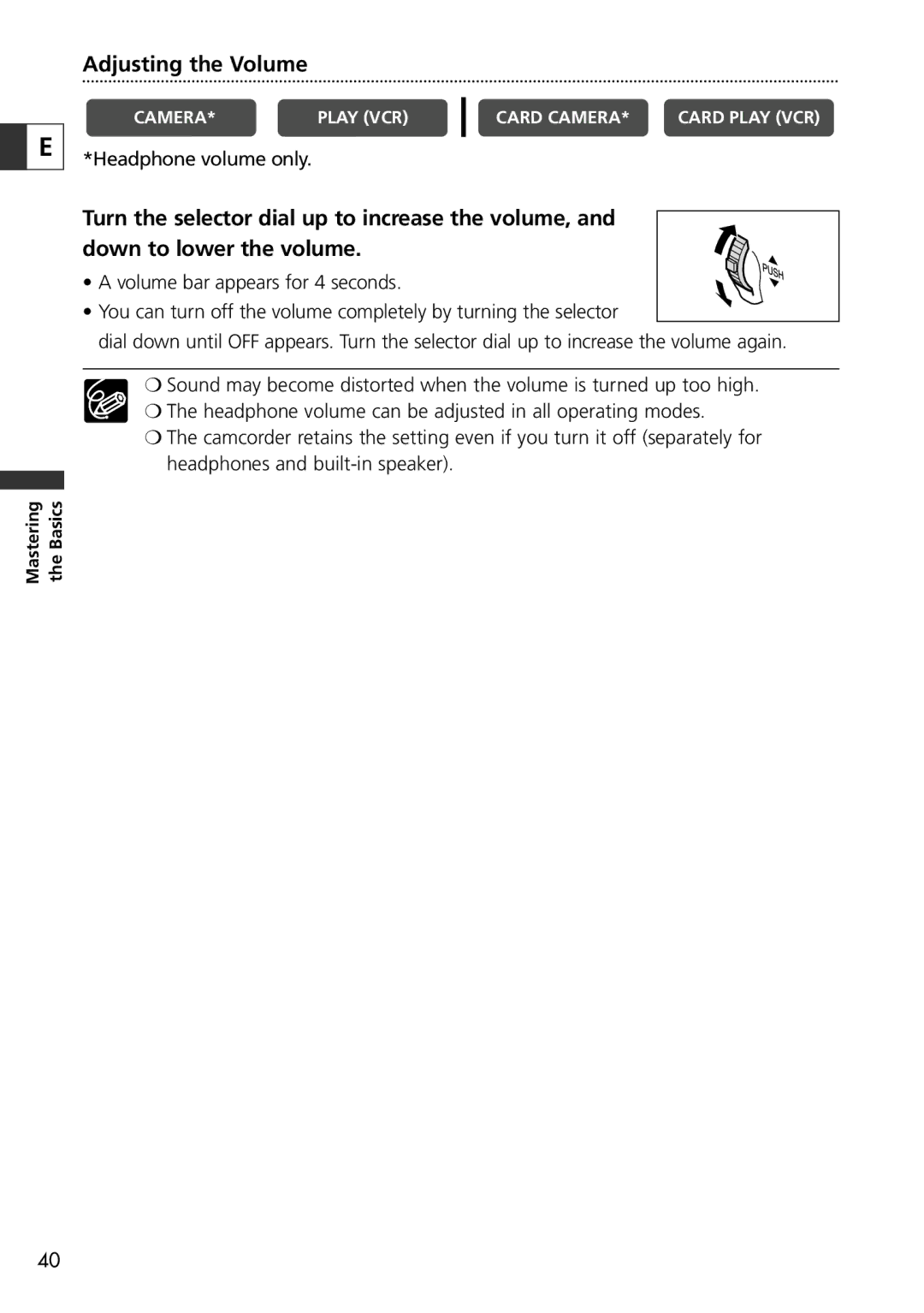 Canon ZR60, ZR65 MC, ZR70 MC instruction manual Adjusting the Volume 