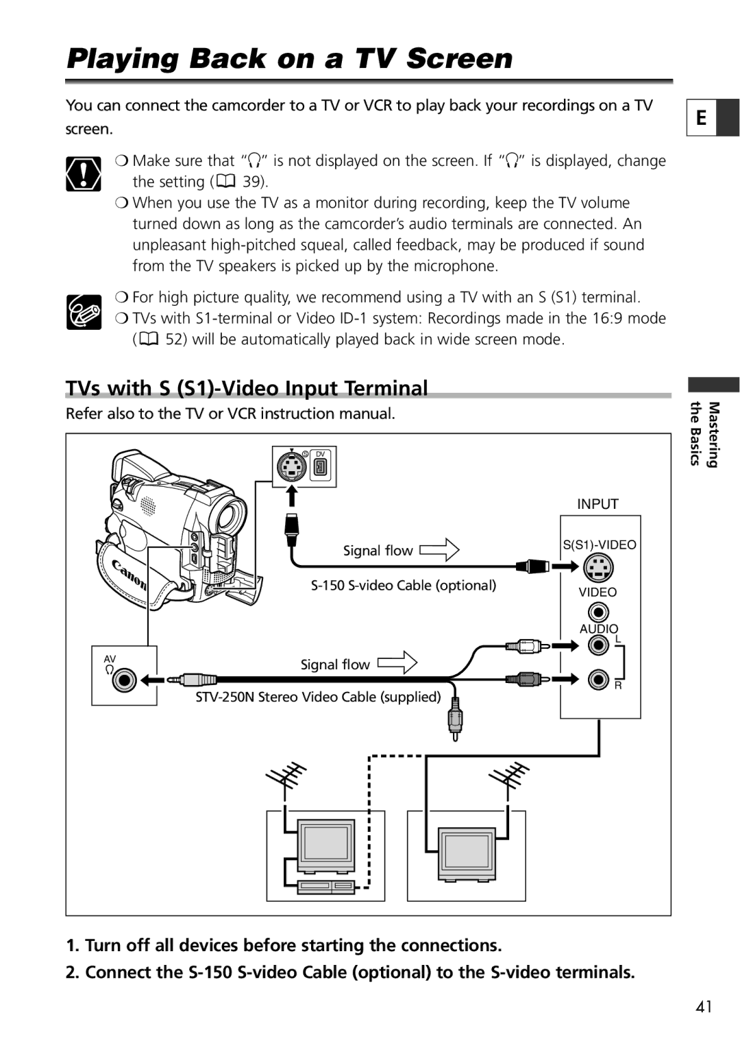 Canon ZR70 MC, ZR65 MC, ZR60 instruction manual Playing Back on a TV Screen, TVs with S S1-Video Input Terminal 