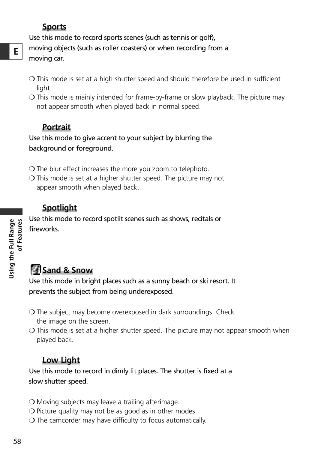 Canon ZR60, ZR65 MC, ZR70 MC instruction manual Spotlight 