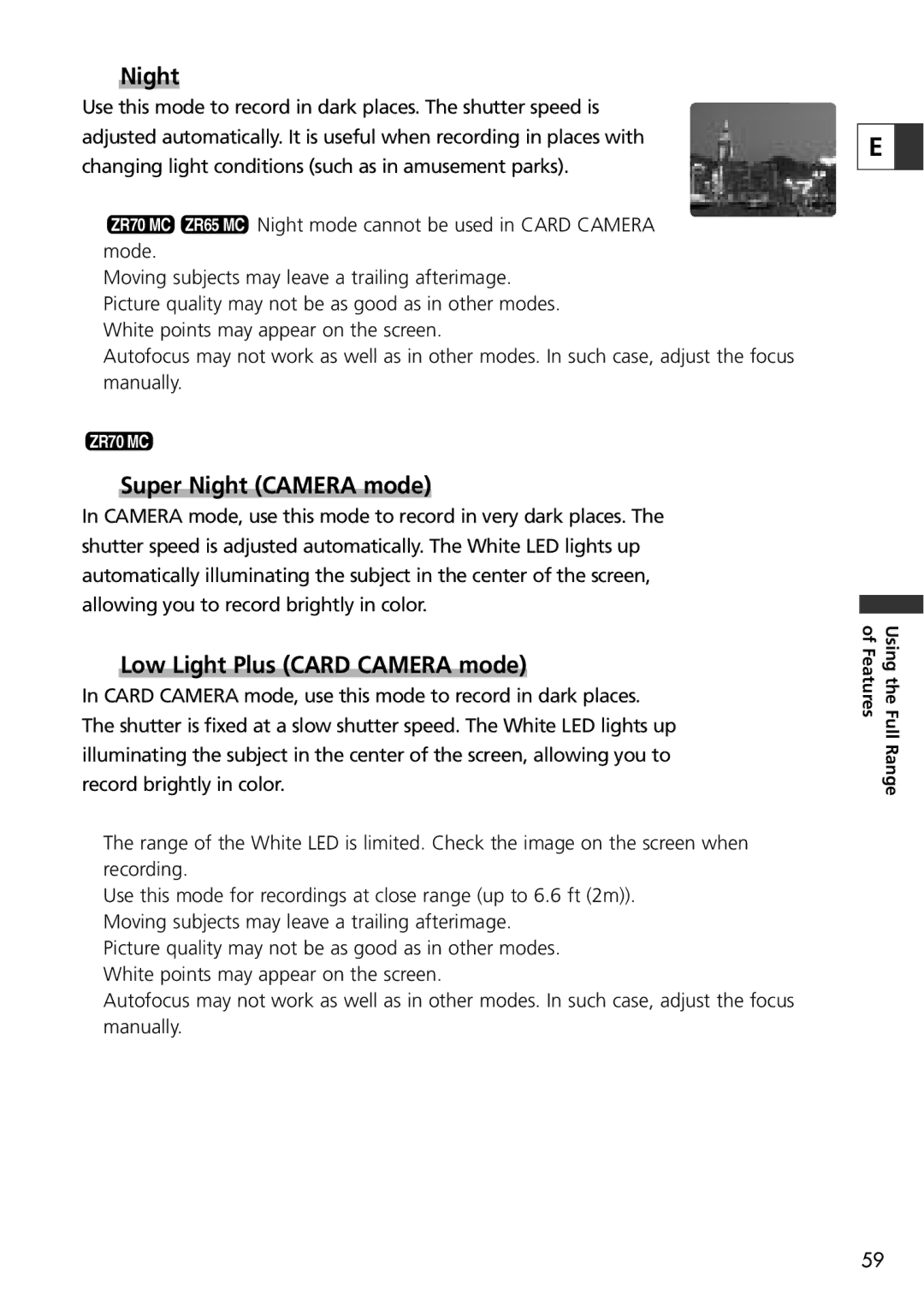 Canon ZR70 MC, ZR65 MC, ZR60 instruction manual Night 