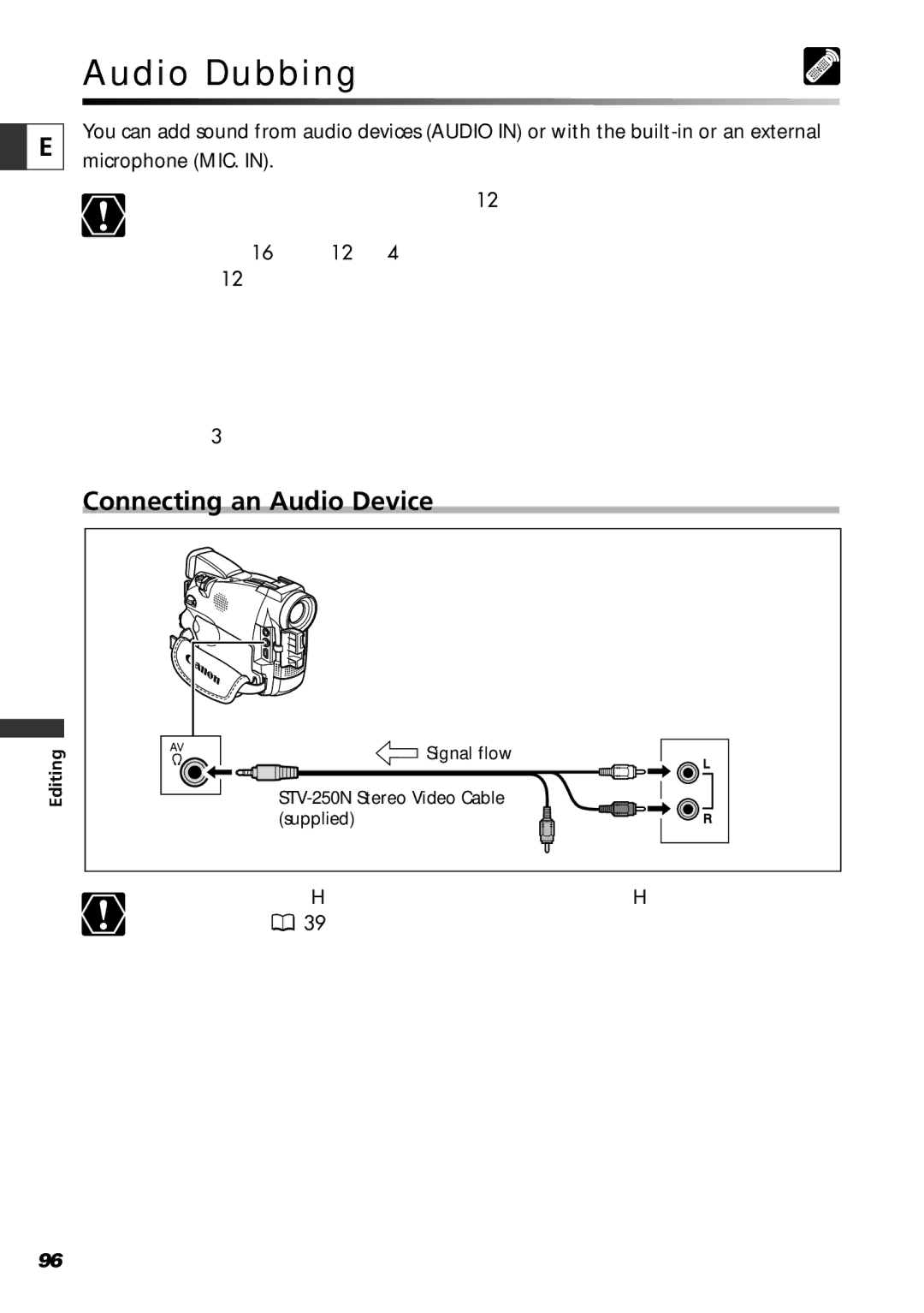 Canon ZR65 MC, ZR60, ZR70 MC instruction manual Audio Dubbing, Connecting an Audio Device 