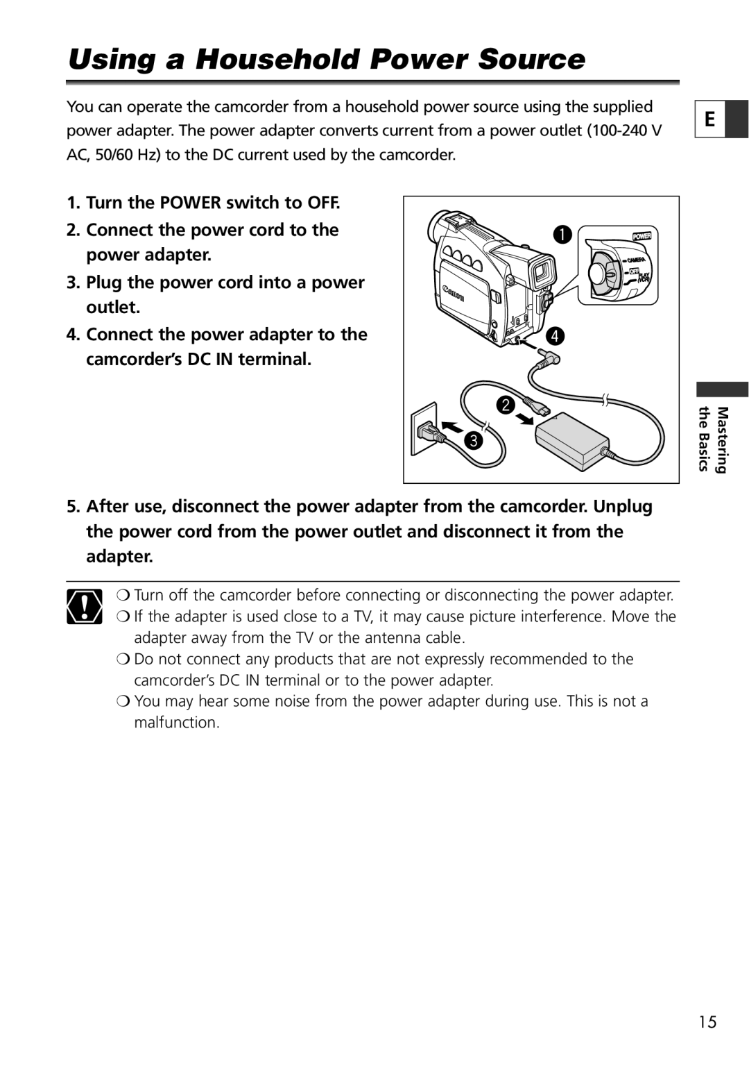 Canon ZR70 MC instruction manual Using a Household Power Source 