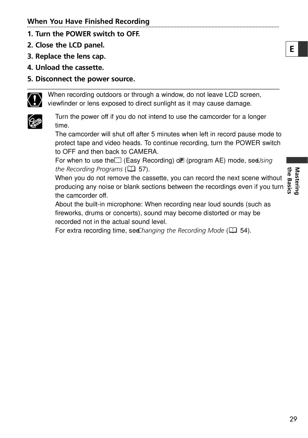 Canon ZR70 MC instruction manual Recording Programs 