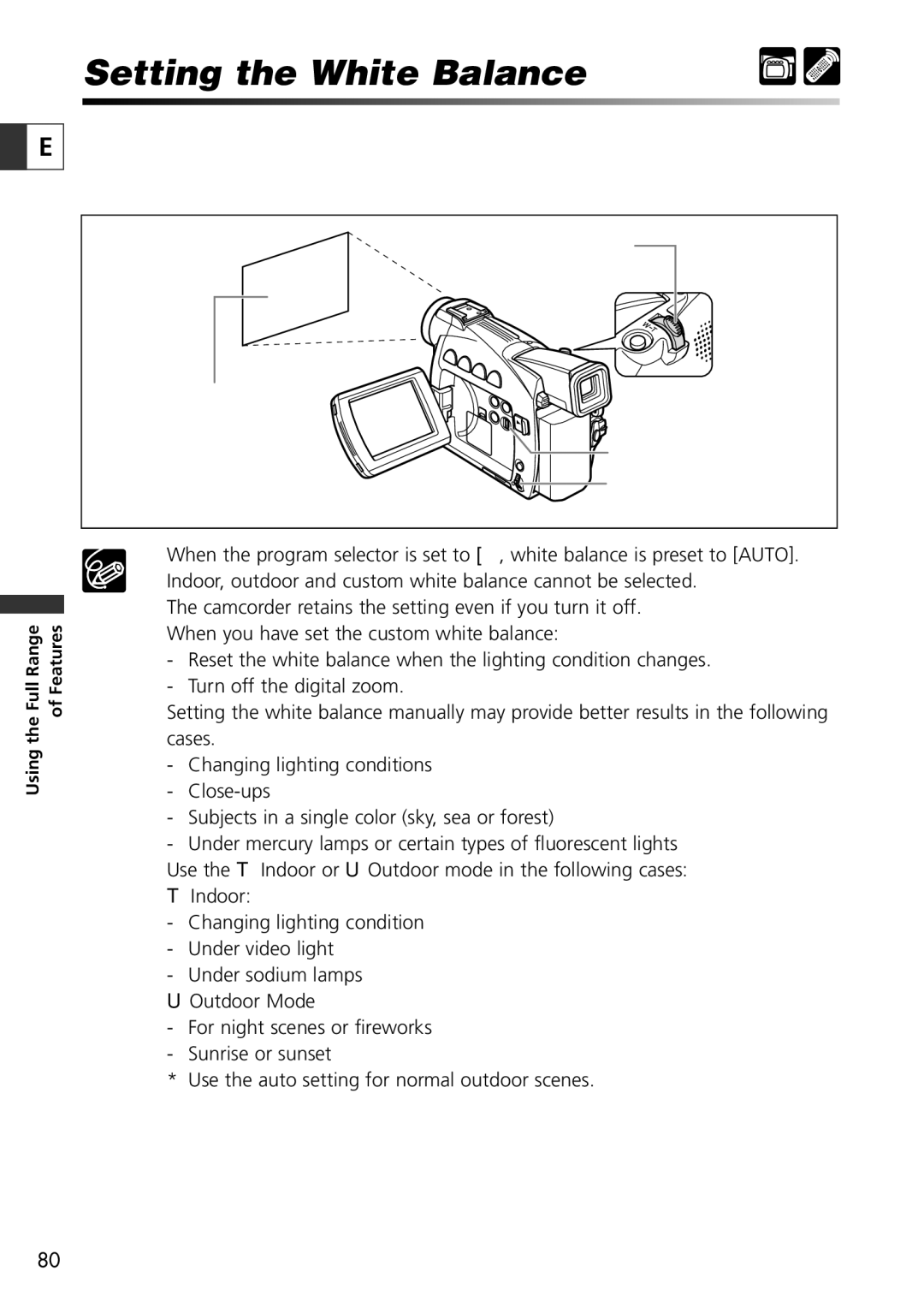 Canon ZR70 MC instruction manual Setting the White Balance 