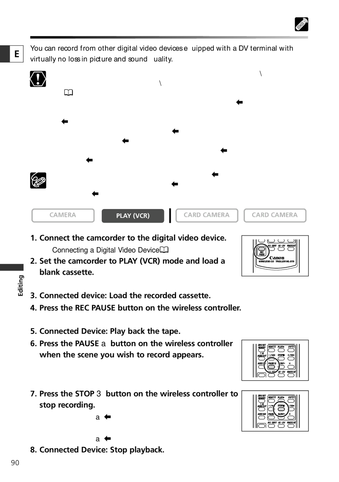 Canon ZR70 MC instruction manual Connect the camcorder to the digital video device 