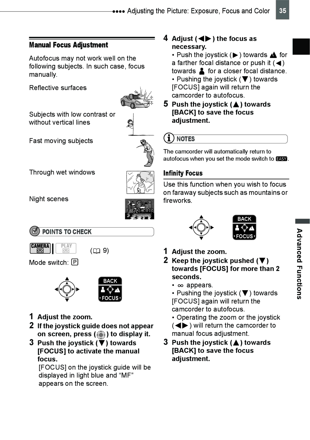 Canon ZR800 instruction manual Manual Focus Adjustment, Adjust the zoom, Adjust the focus as necessary, Infinity Focus 