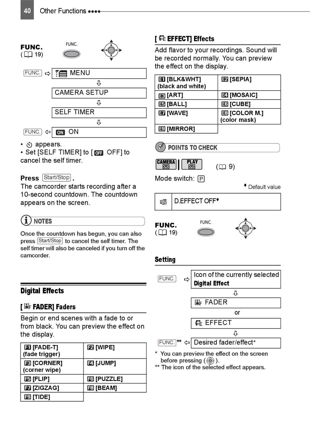 Canon ZR800 instruction manual Digital Effects, Effect Effects, Fader Faders 