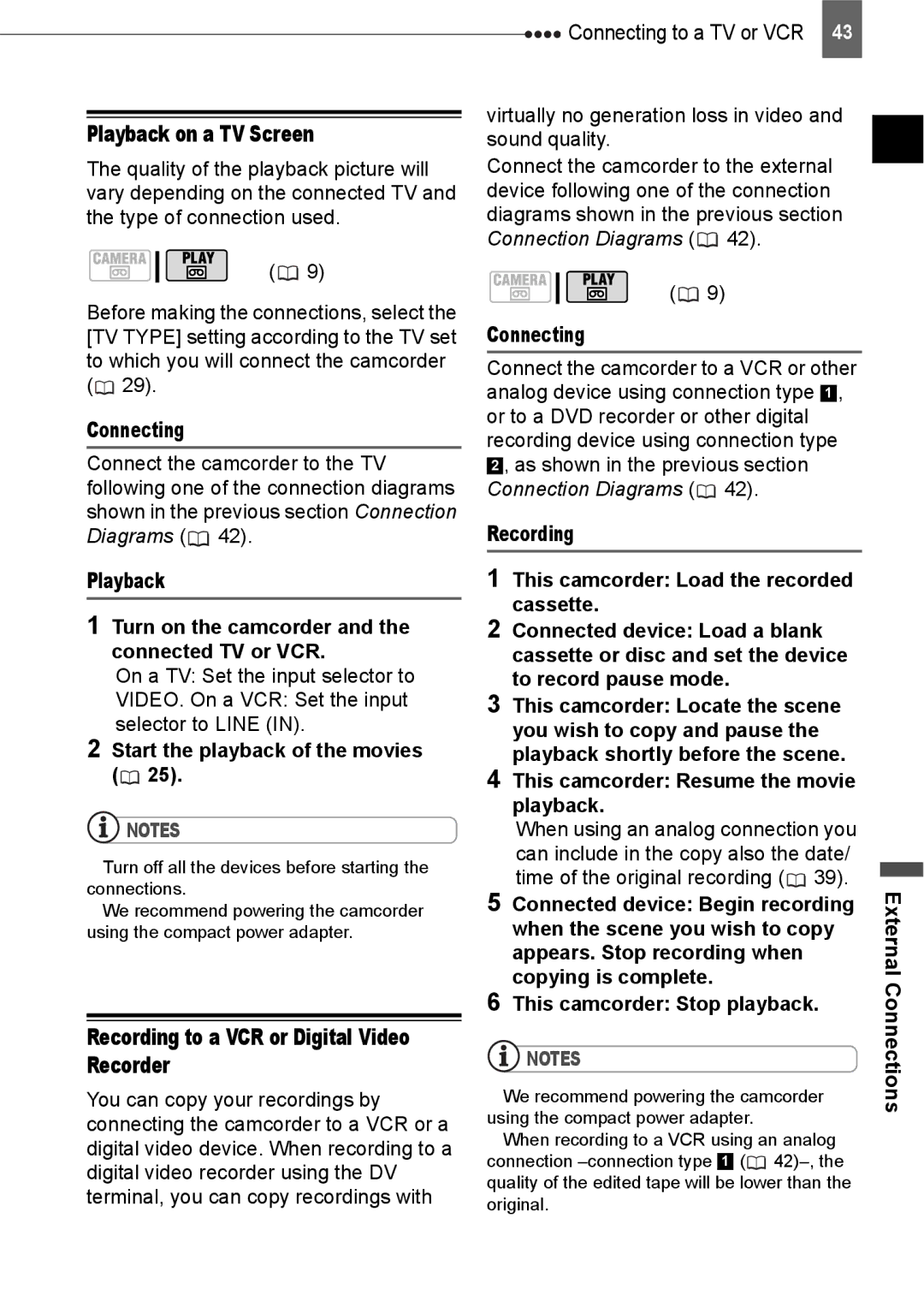 Canon ZR800 instruction manual Playback on a TV Screen, Recording to a VCR or Digital Video Recorder 