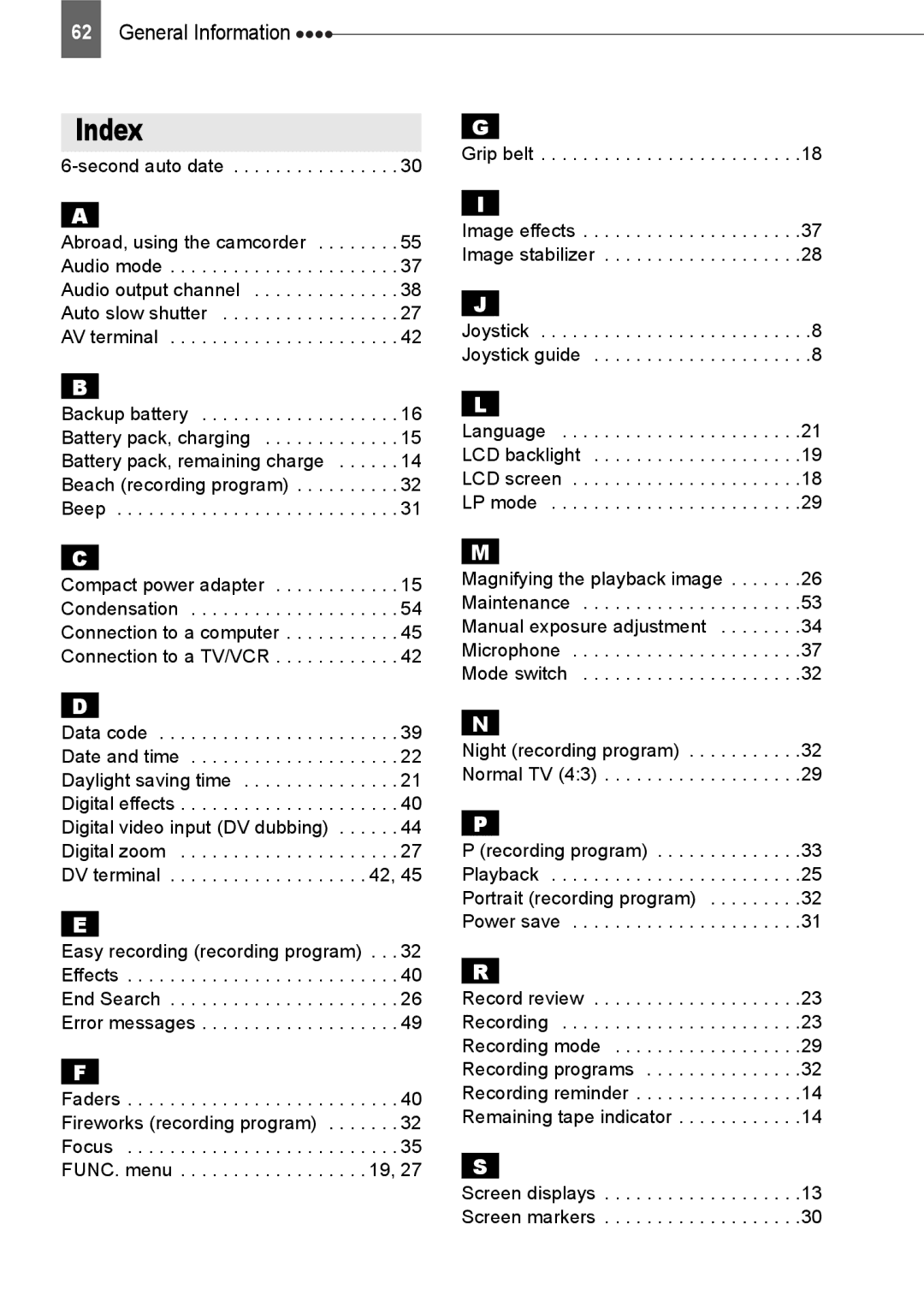 Canon ZR800 instruction manual Index, Second auto date 