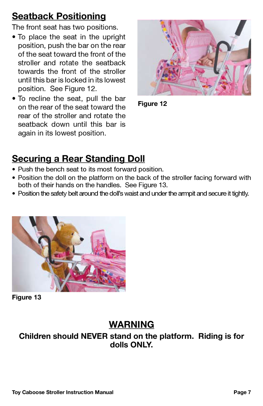 Canton 043, 042 instruction manual Seatback Positioning, Securing a Rear Standing Doll 