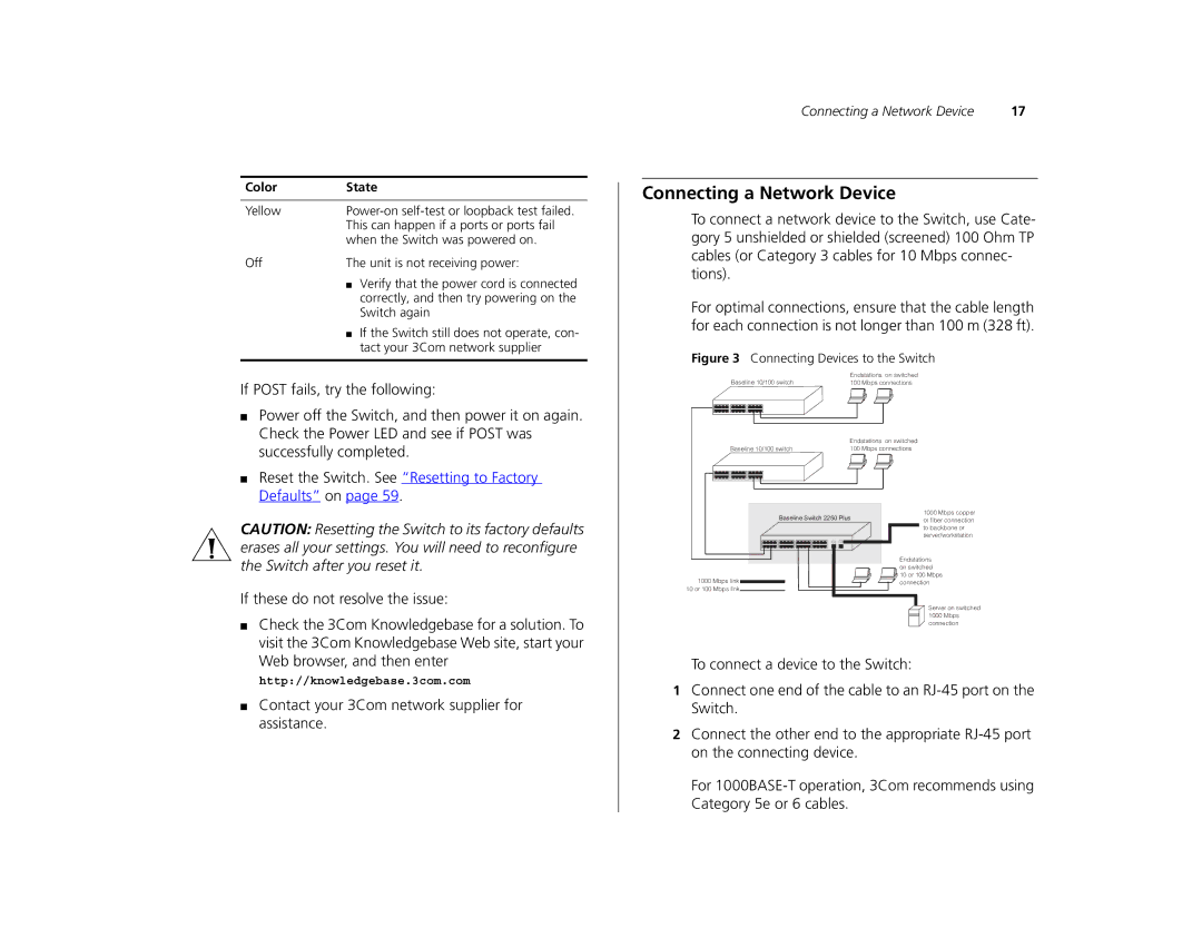 Canton 3C16476CS manual Connecting a Network Device, Connecting Devices to the Switch 