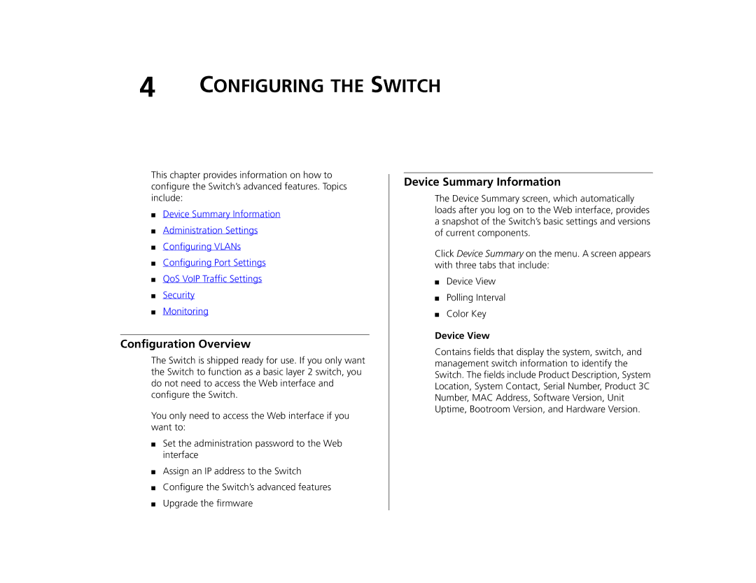 Canton 3C16476CS manual Configuration Overview, Device Summary Information, Device View 