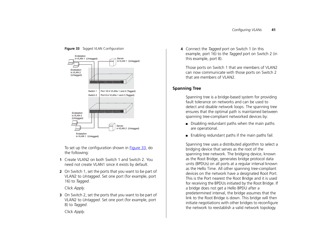 Canton 3C16476CS manual Spanning Tree, Tagged Vlan Configuration 