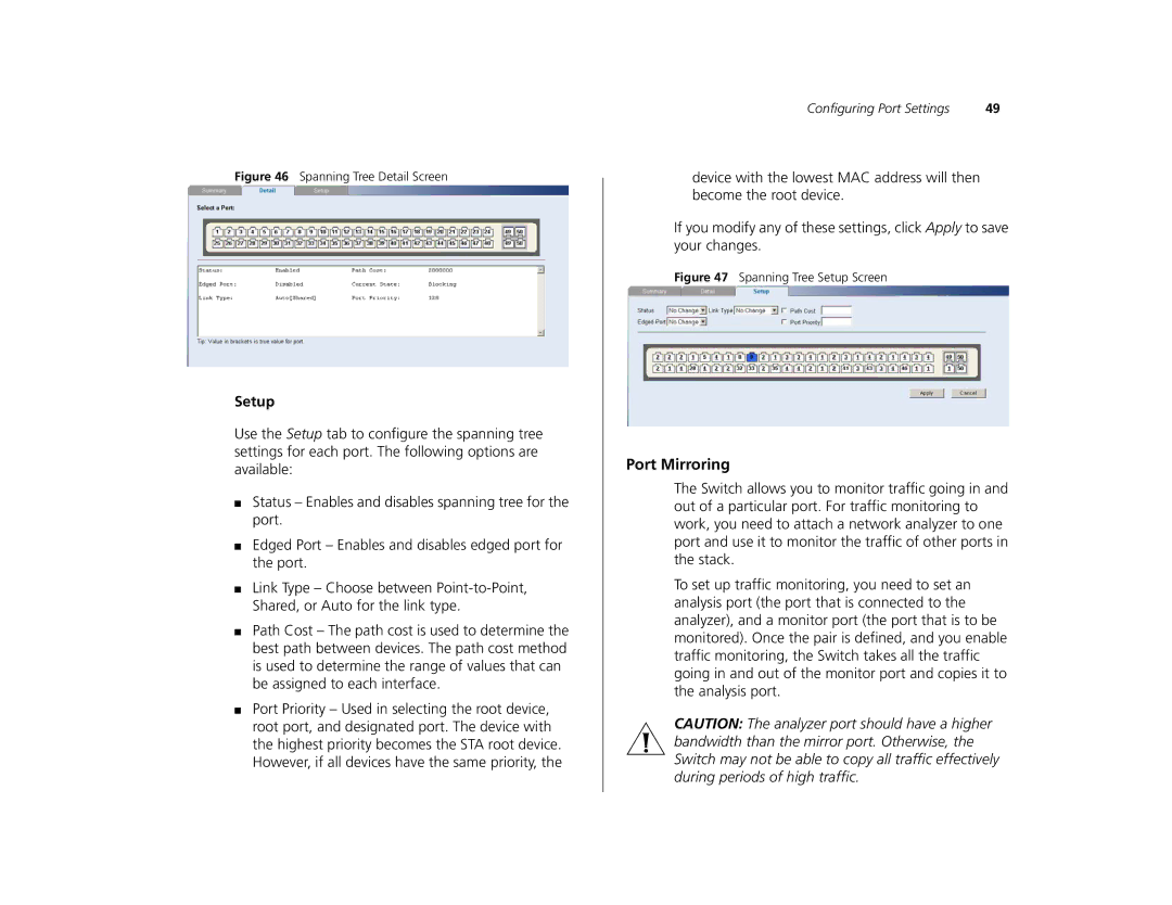 Canton 3C16476CS manual Port Mirroring, Spanning Tree Detail Screen 